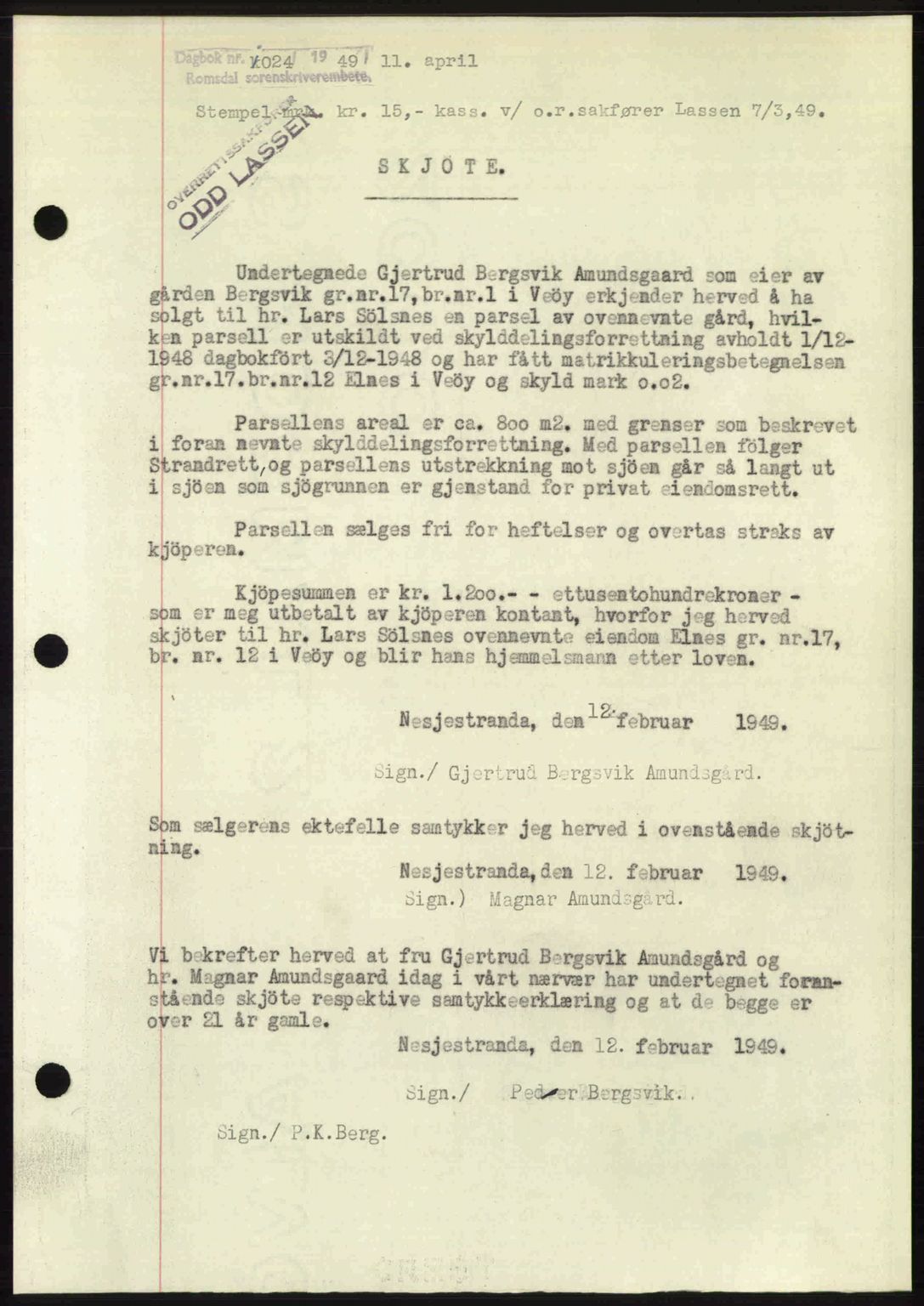Romsdal sorenskriveri, SAT/A-4149/1/2/2C: Pantebok nr. A29, 1949-1949, Dagboknr: 1024/1949