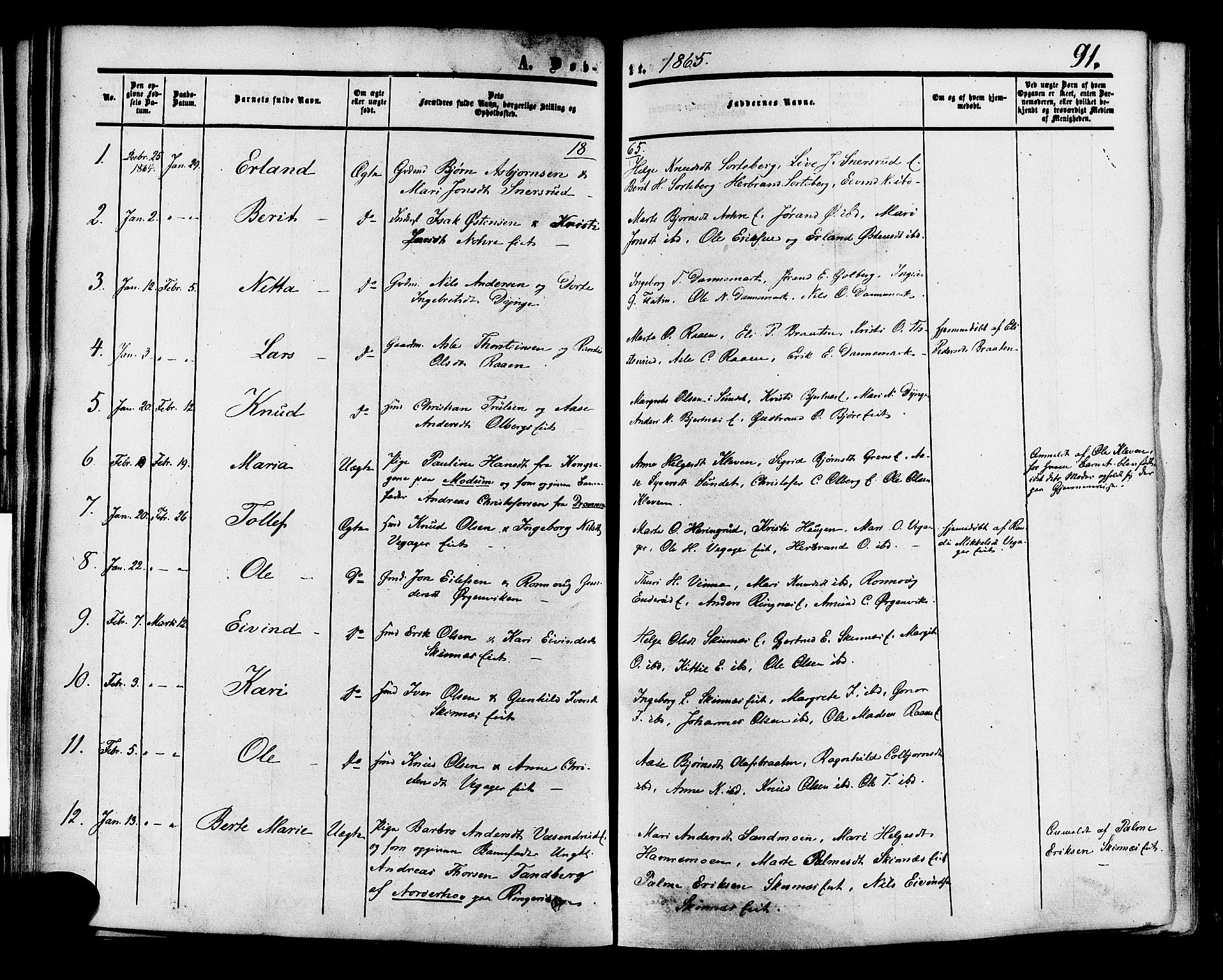 Krødsherad kirkebøker, AV/SAKO-A-19/F/Fa/L0003: Ministerialbok nr. 3, 1851-1872, s. 91