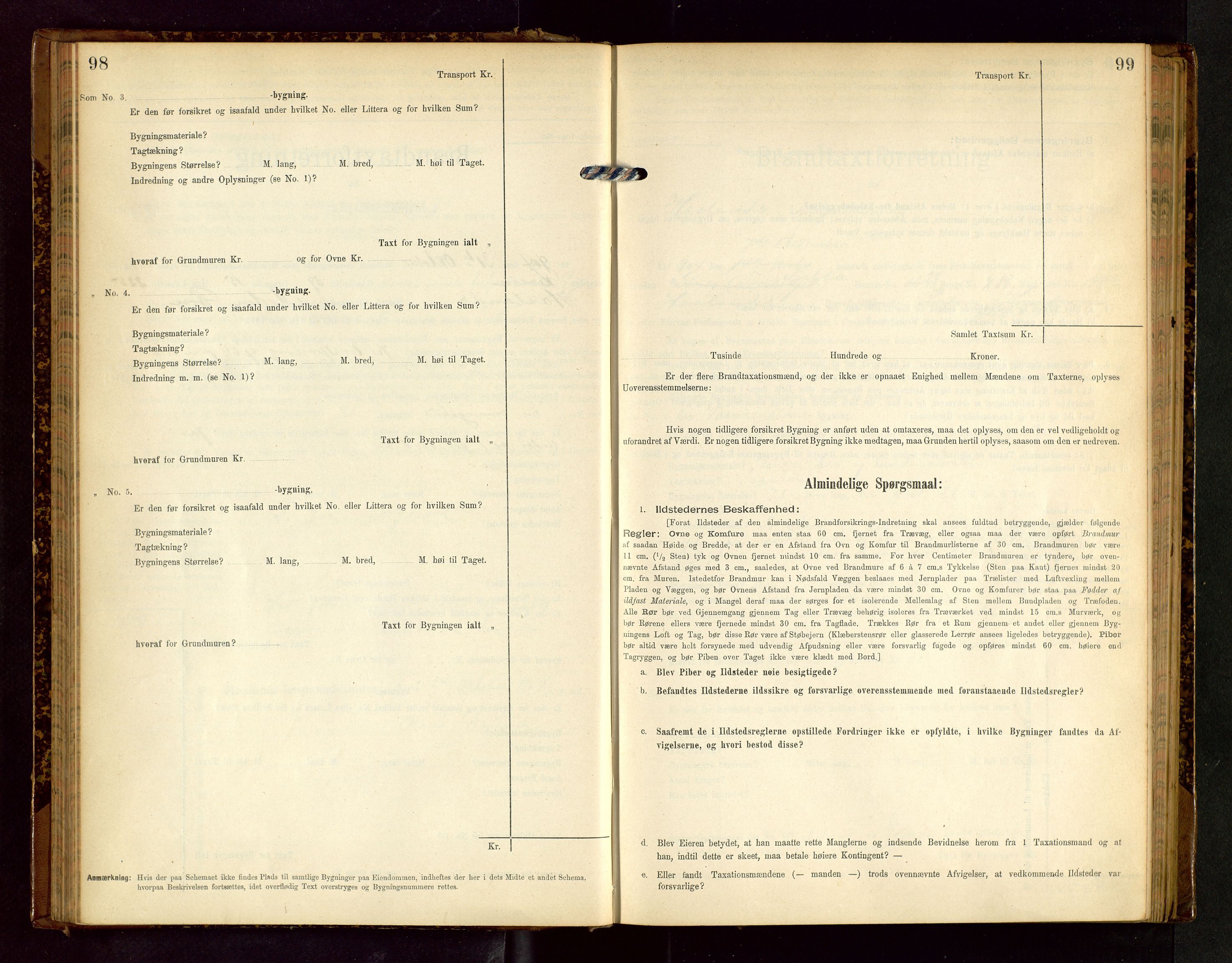 Håland lensmannskontor, AV/SAST-A-100100/Gob/L0002: Branntakstprotokoll - skjematakst. Register i boken., 1902-1906, s. 98-99