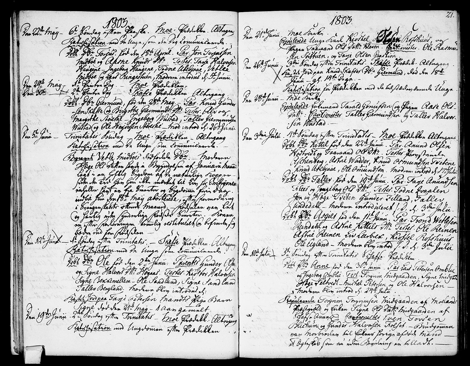 Mo kirkebøker, AV/SAKO-A-286/F/Fa/L0003: Ministerialbok nr. I 3, 1800-1814, s. 21
