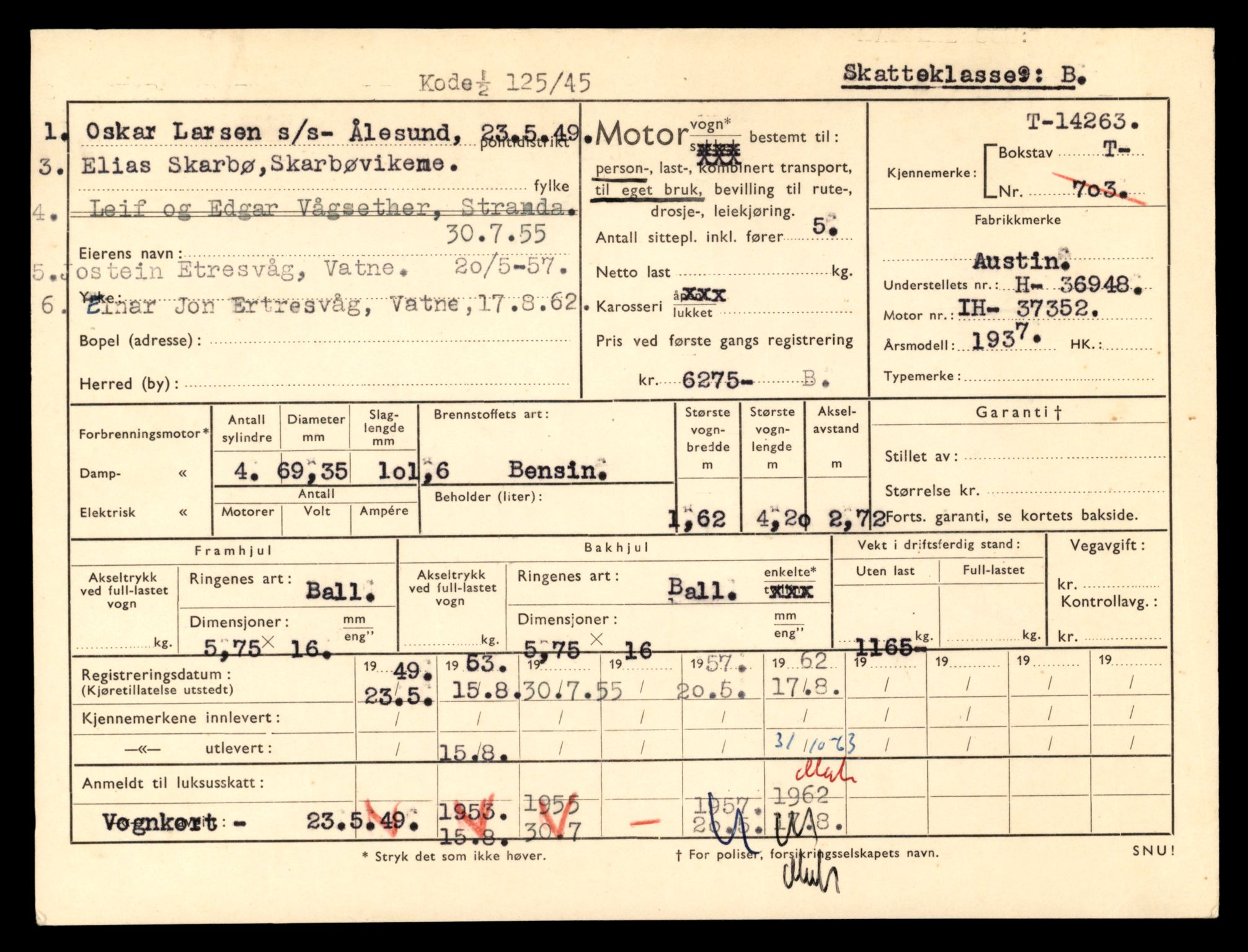 Møre og Romsdal vegkontor - Ålesund trafikkstasjon, AV/SAT-A-4099/F/Fe/L0044: Registreringskort for kjøretøy T 14205 - T 14319, 1927-1998, s. 1716