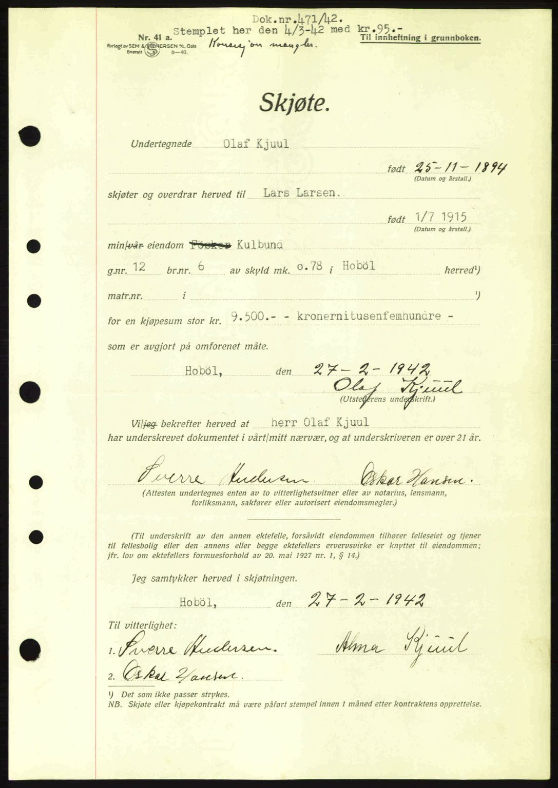 Moss sorenskriveri, SAO/A-10168: Pantebok nr. A9, 1941-1942, Dagboknr: 471/1942