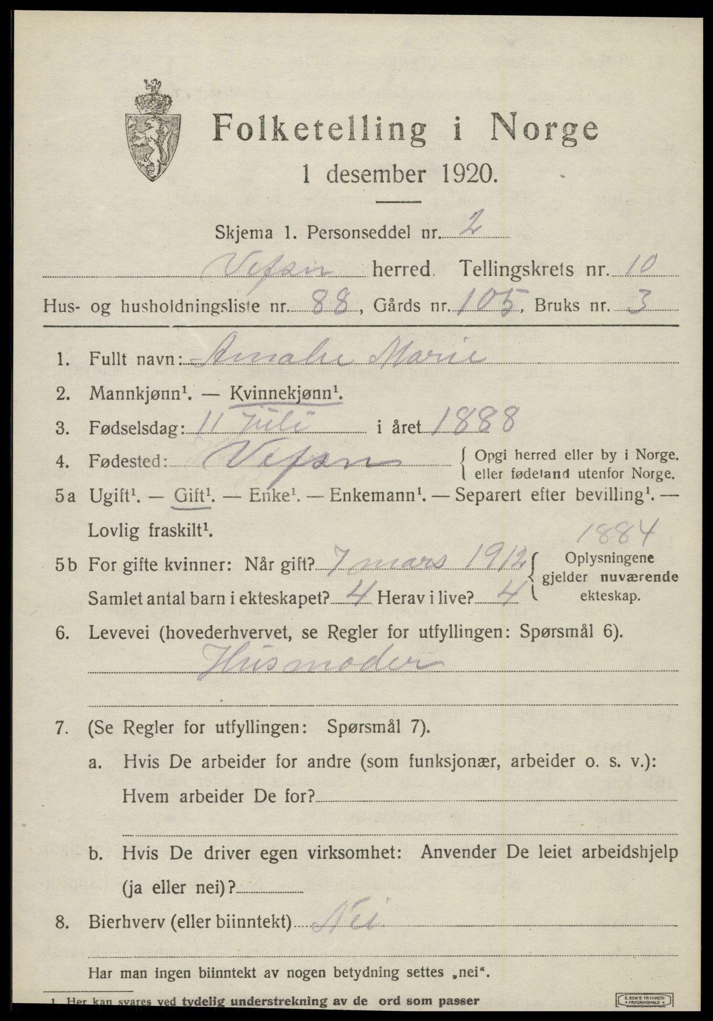 SAT, Folketelling 1920 for 1824 Vefsn herred, 1920, s. 7865