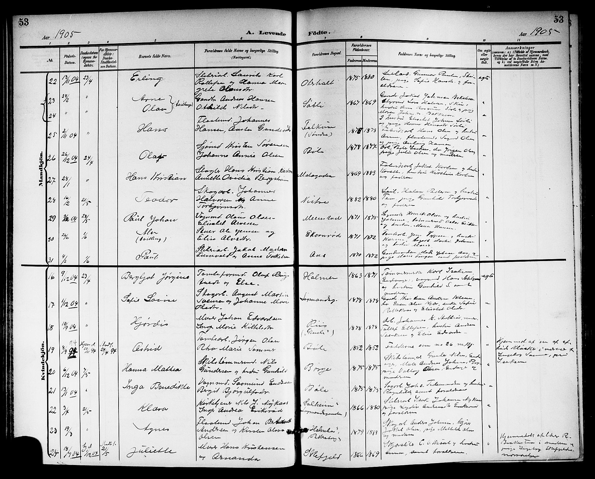 Gjerpen kirkebøker, AV/SAKO-A-265/G/Ga/L0003: Klokkerbok nr. I 3, 1901-1919, s. 53