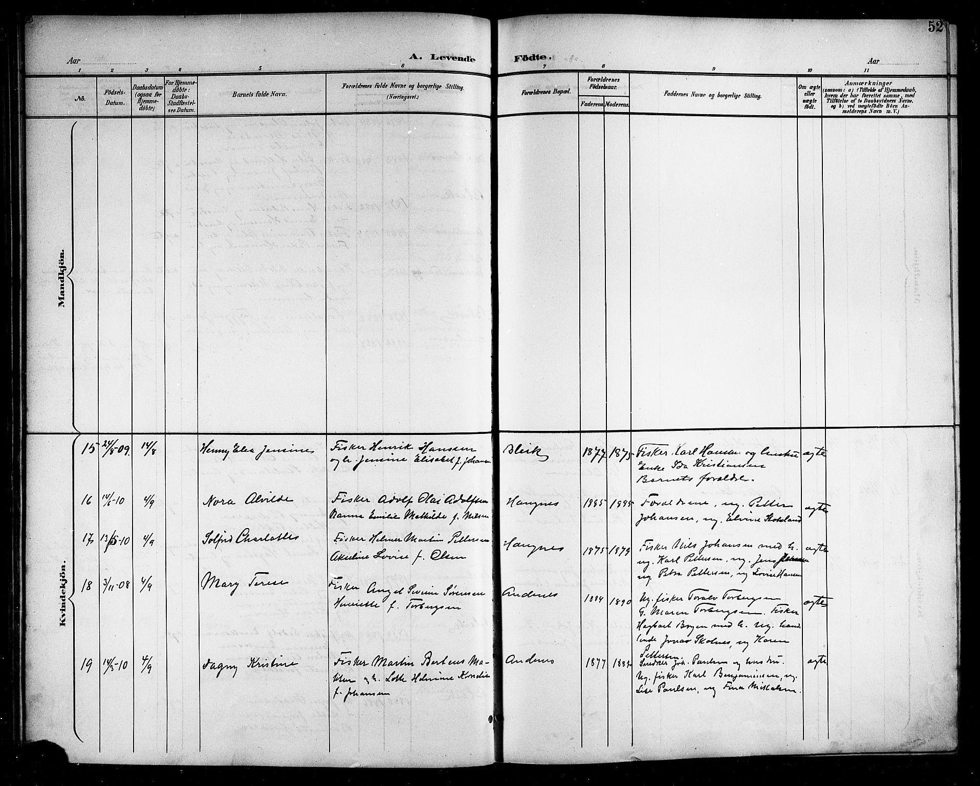 Ministerialprotokoller, klokkerbøker og fødselsregistre - Nordland, AV/SAT-A-1459/899/L1449: Klokkerbok nr. 899C04, 1900-1918, s. 52