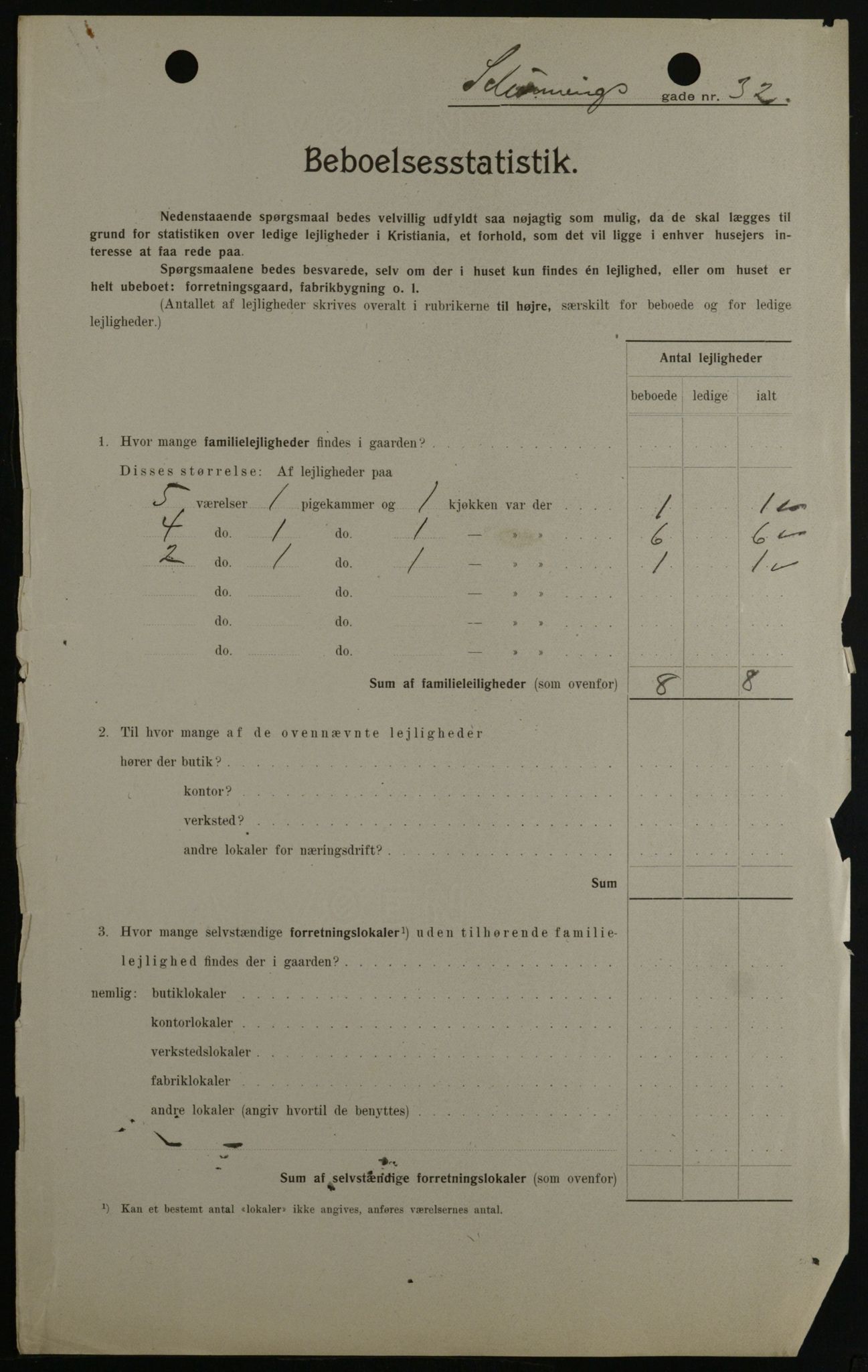 OBA, Kommunal folketelling 1.2.1908 for Kristiania kjøpstad, 1908, s. 84379