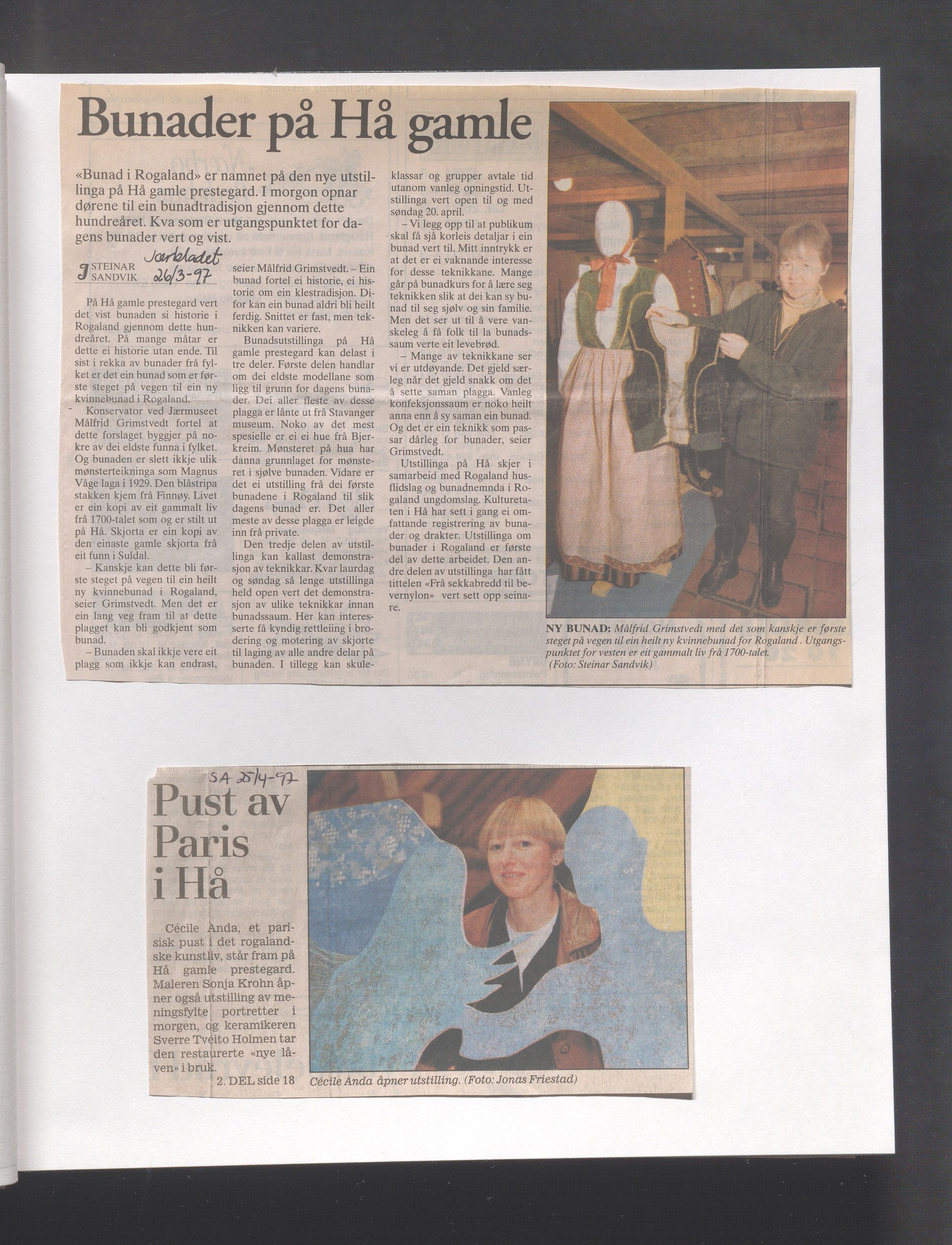Hå kommune - Kulturetaten, IKAR/A-304/Ub/Ubb/L0011: Avisutklipp - Hå gamle prestegård, 1996-1997