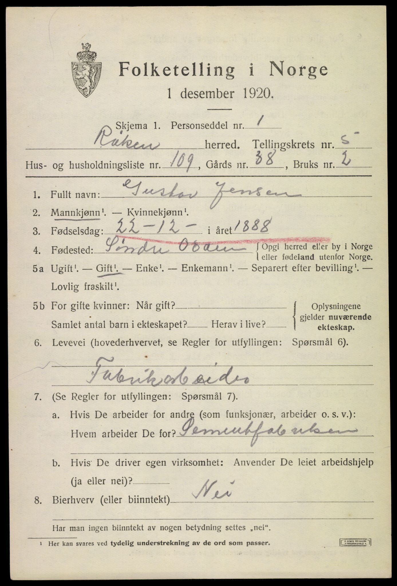 SAKO, Folketelling 1920 for 0627 Røyken herred, 1920, s. 9128