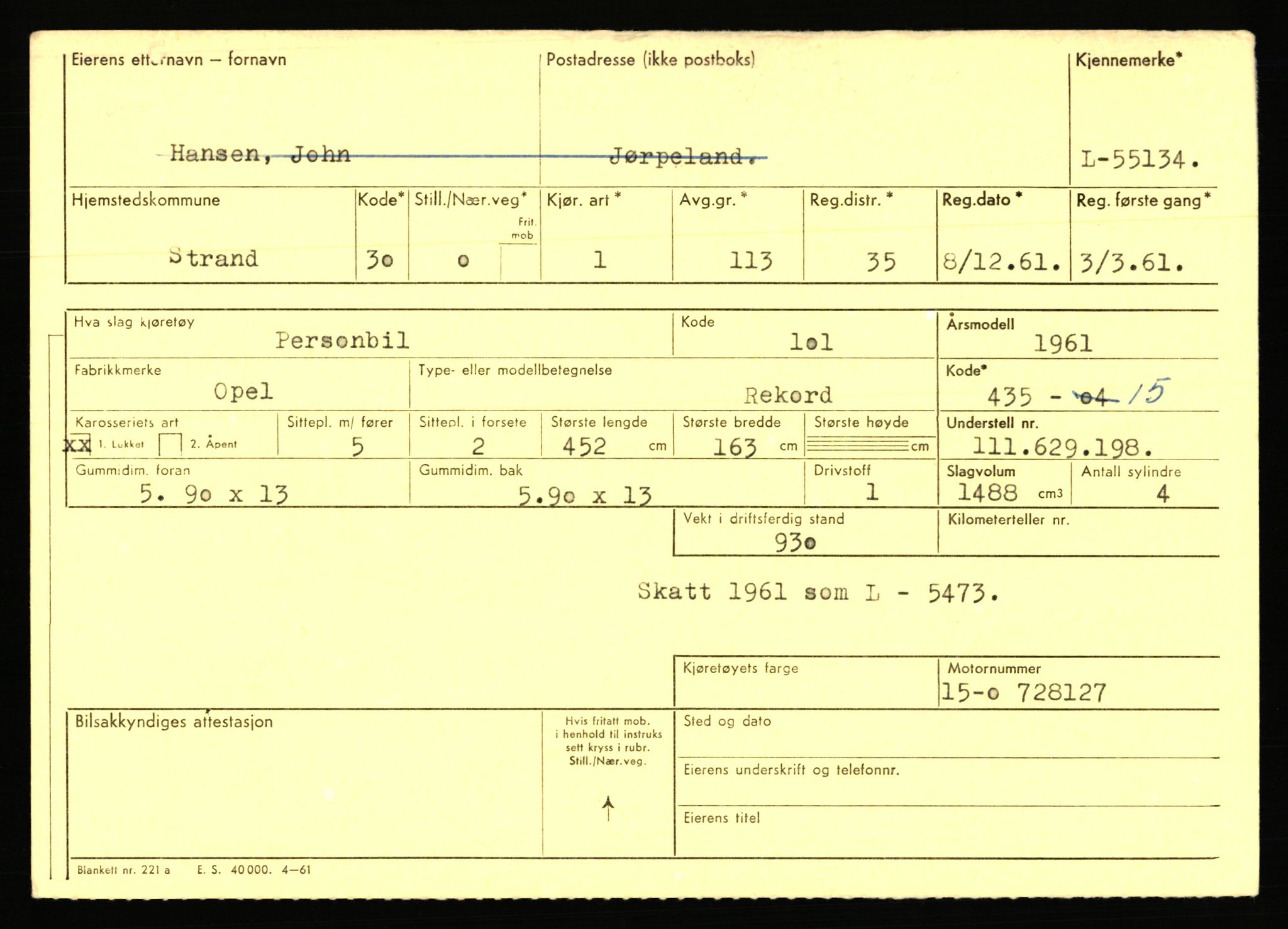 Stavanger trafikkstasjon, AV/SAST-A-101942/0/F/L0054: L-54200 - L-55699, 1930-1971, s. 1915