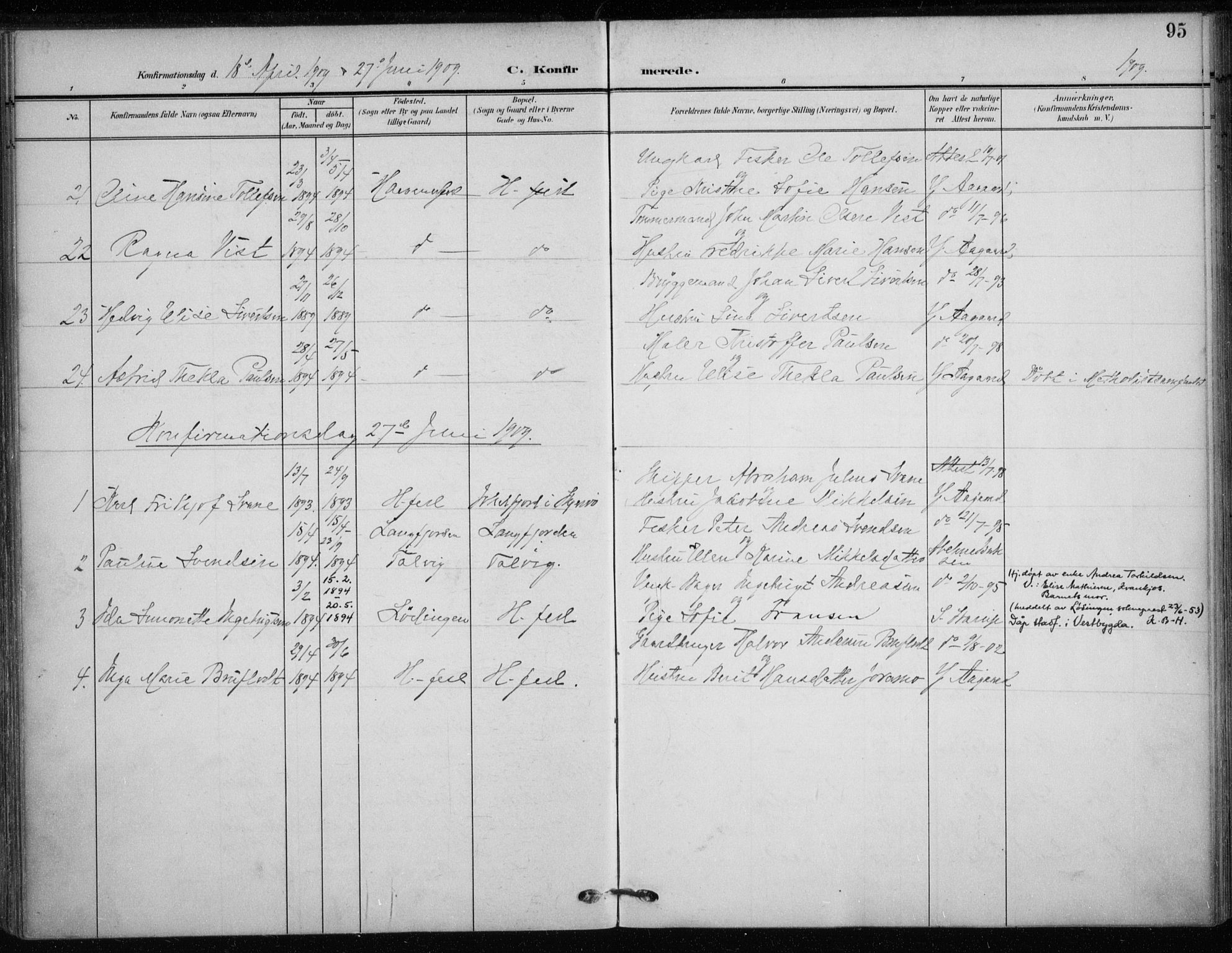 Hammerfest sokneprestkontor, SATØ/S-1347/H/Ha/L0014.kirke: Ministerialbok nr. 14, 1906-1916, s. 95