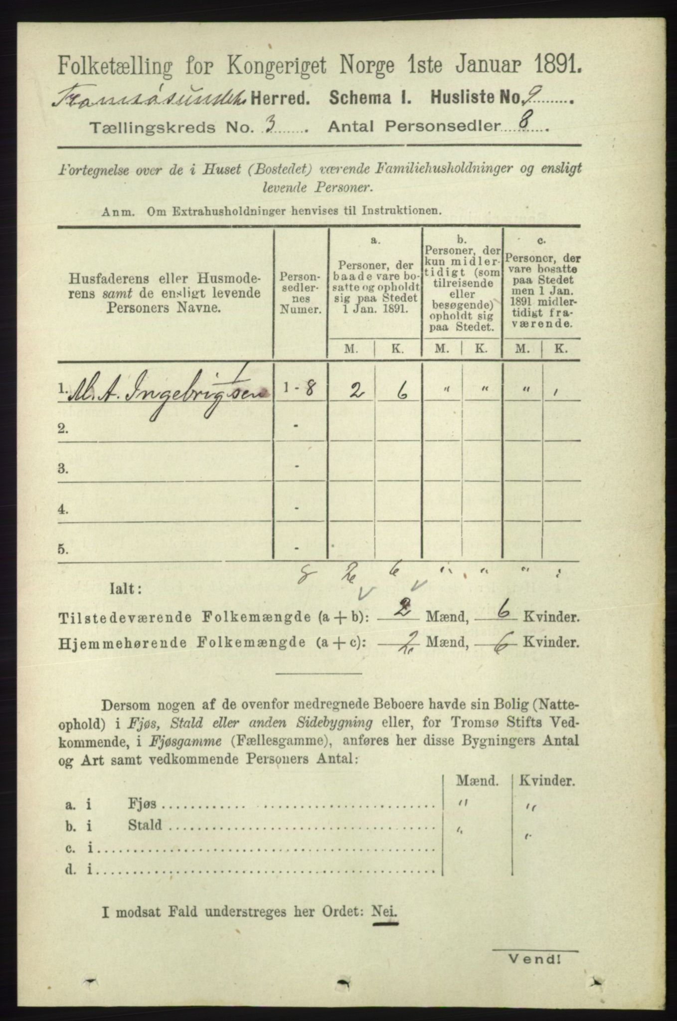 RA, Folketelling 1891 for 1934 Tromsøysund herred, 1891, s. 945