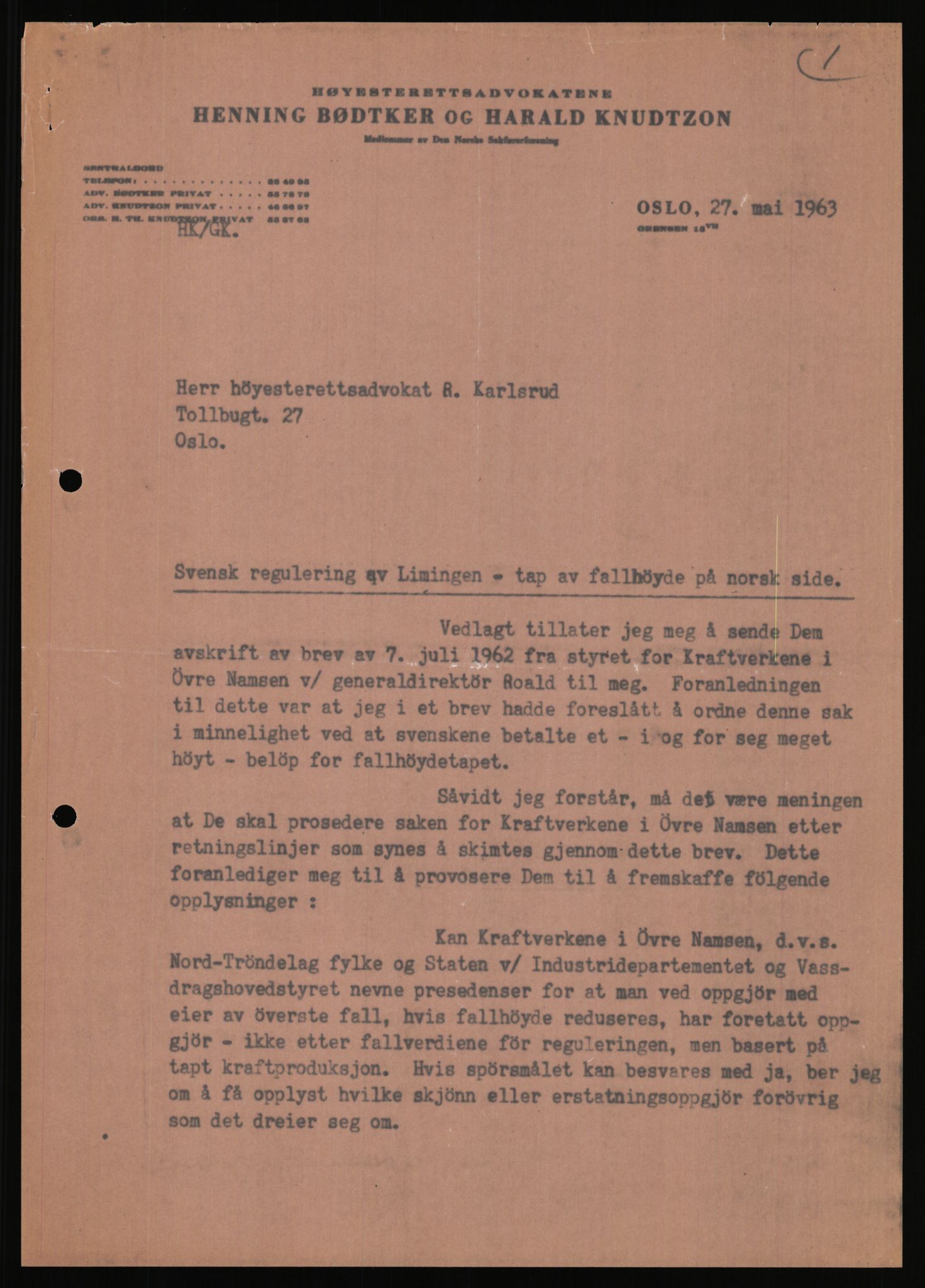 Vassdragsdirektoratet/avdelingen, AV/RA-S-6242/F/Fa/L0571/0003: Limingen / Utbygging av Linnvasselva – Brännälven 1953, med nokre få dokument frå 1963 , 1953-1963, s. 7