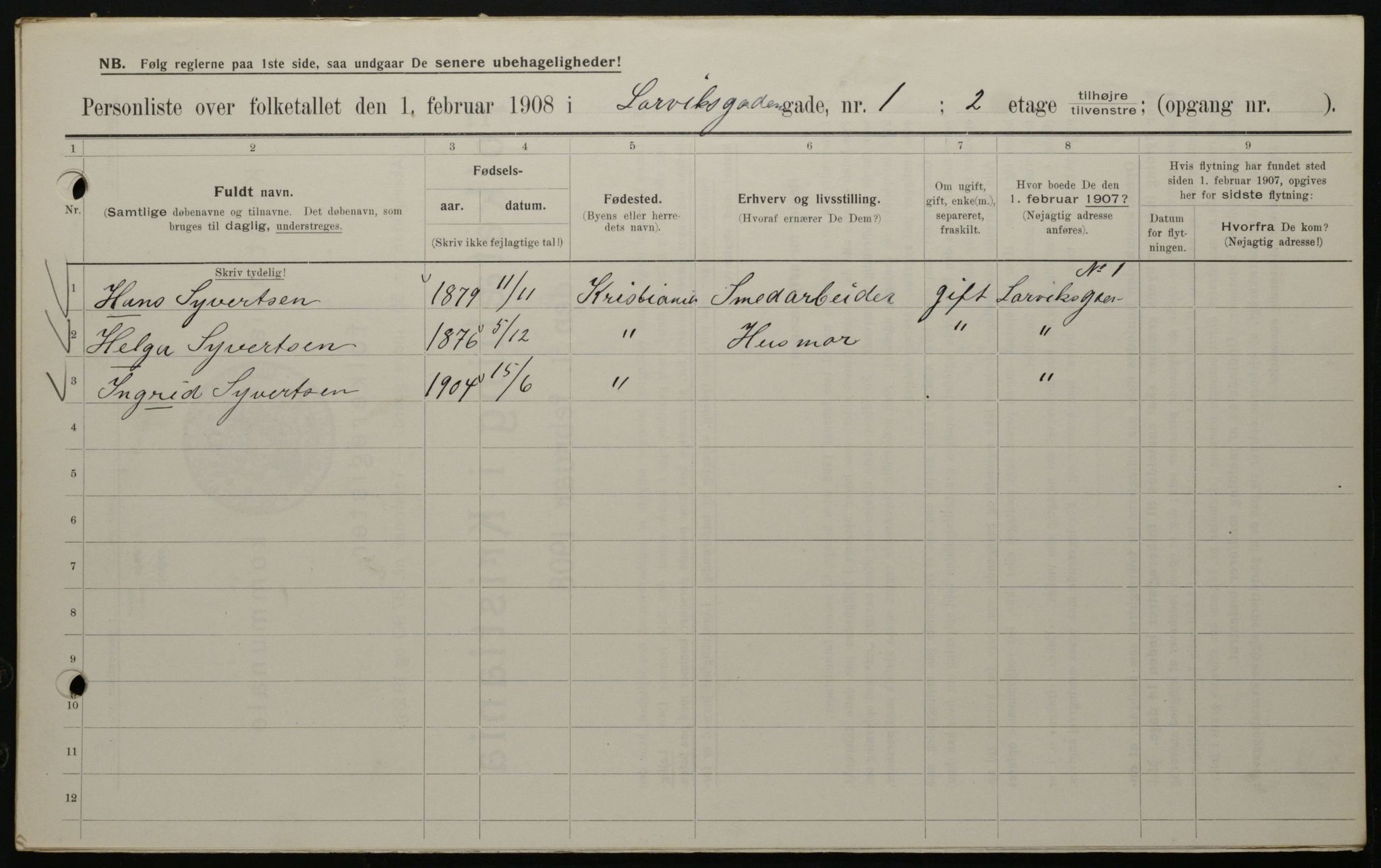 OBA, Kommunal folketelling 1.2.1908 for Kristiania kjøpstad, 1908, s. 51200