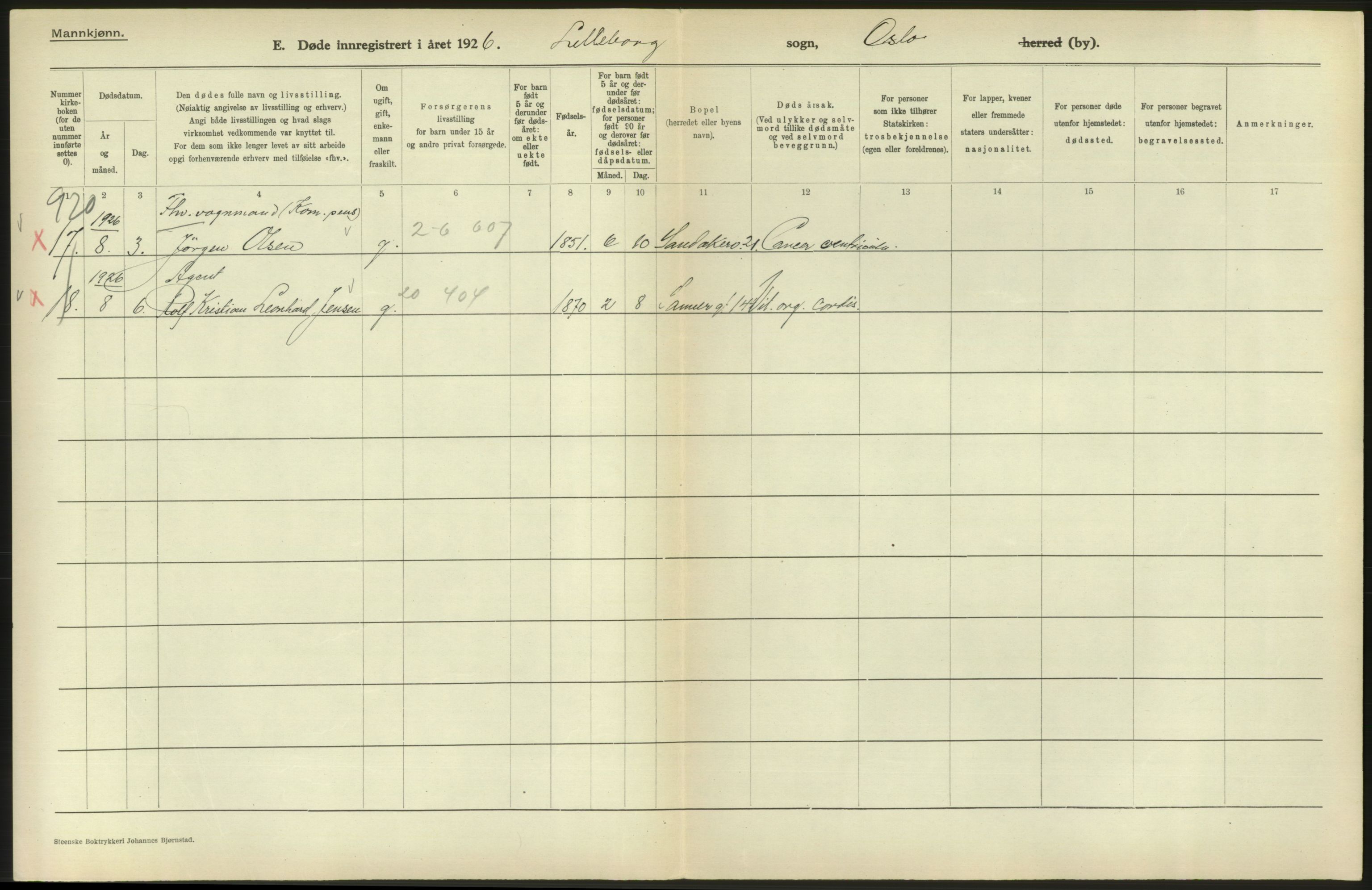 Statistisk sentralbyrå, Sosiodemografiske emner, Befolkning, AV/RA-S-2228/D/Df/Dfc/Dfcf/L0009: Oslo: Døde menn, 1926, s. 580