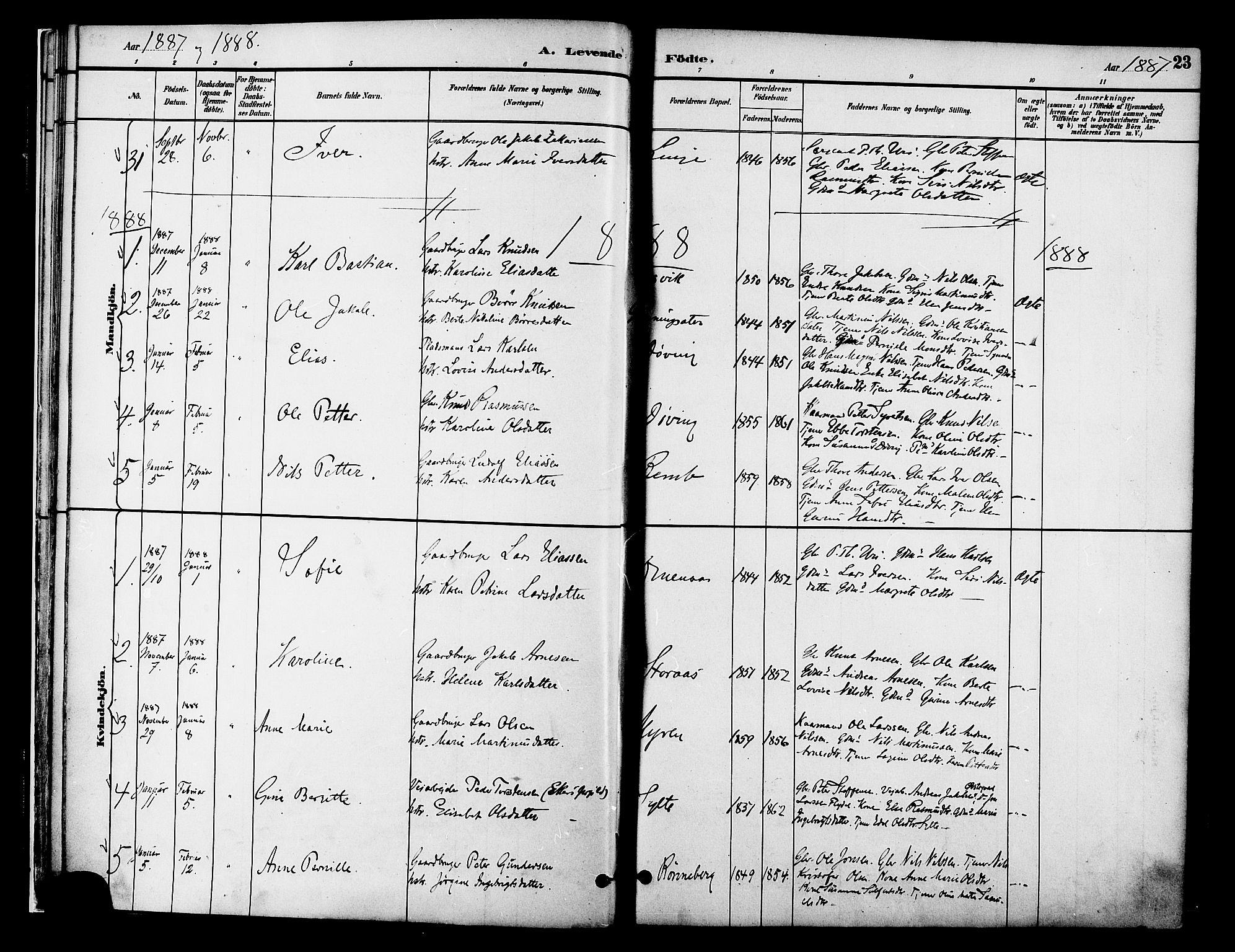 Ministerialprotokoller, klokkerbøker og fødselsregistre - Møre og Romsdal, SAT/A-1454/519/L0255: Ministerialbok nr. 519A14, 1884-1908, s. 23