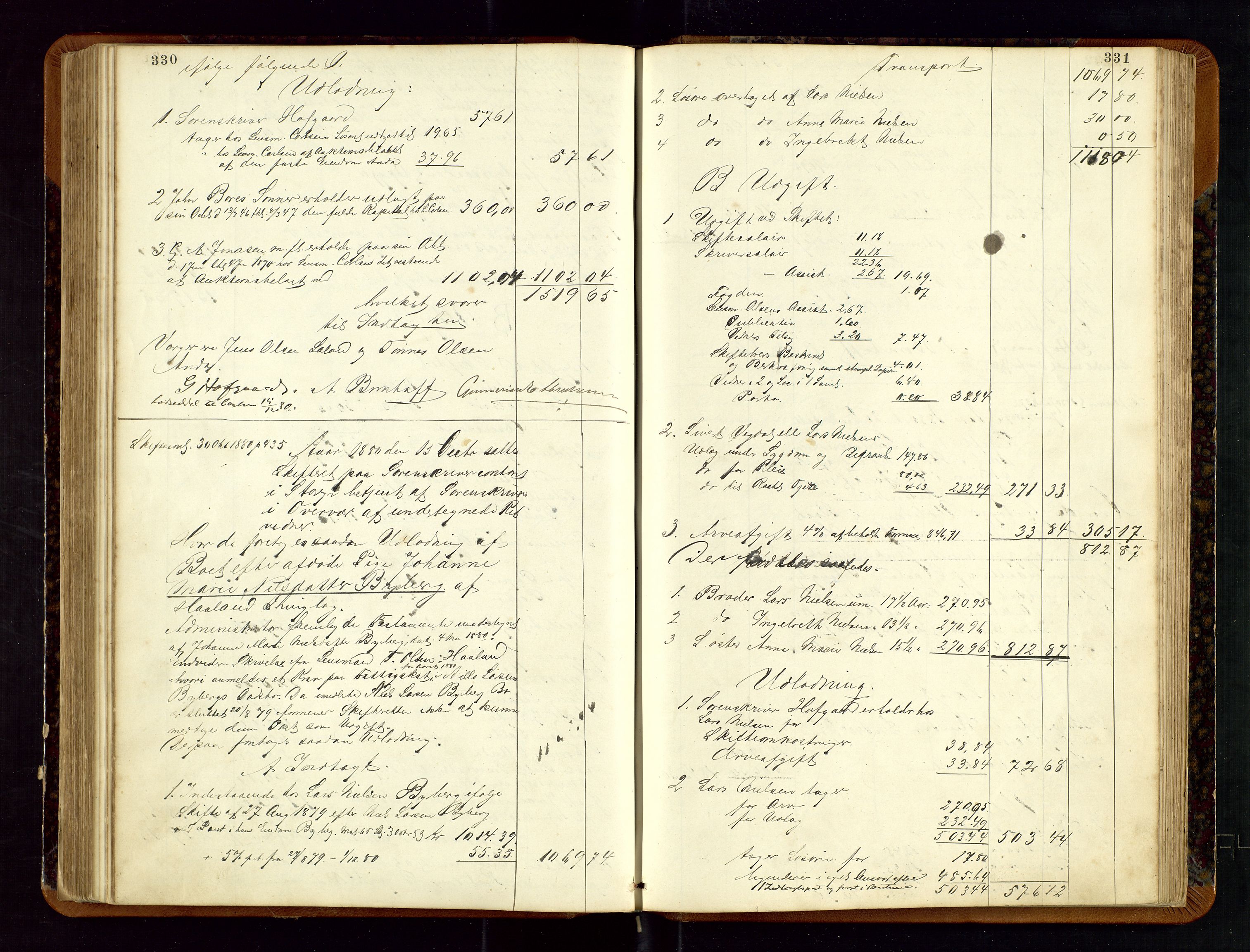 Jæren sorenskriveri, AV/SAST-A-100310/01/5/50/50BB/L0002: SKIFTEUTLODNINGSPROTOKOLL, 1877-1882, s. 330-331