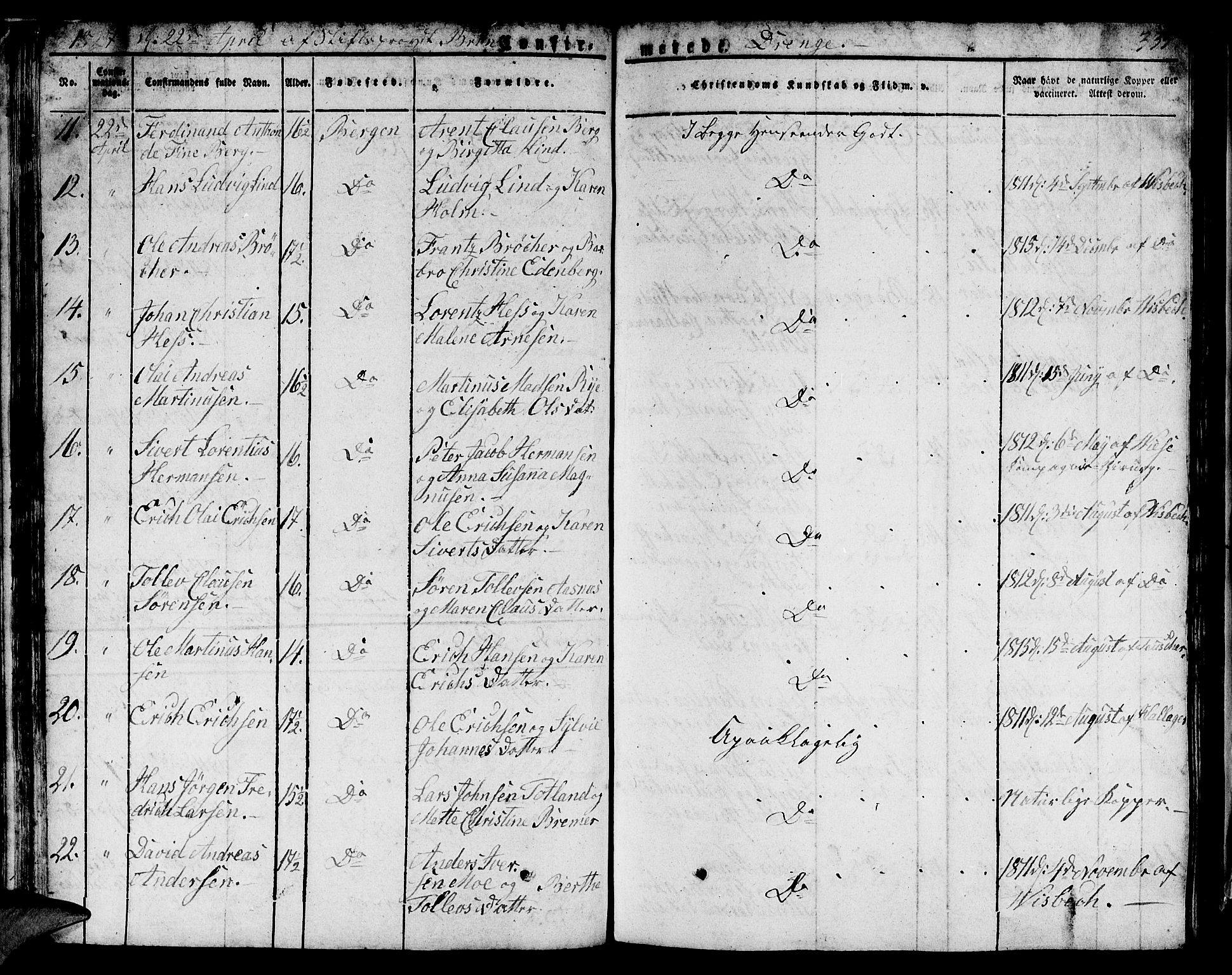 Domkirken sokneprestembete, AV/SAB-A-74801/H/Hab/L0002: Klokkerbok nr. A 2, 1821-1839, s. 335