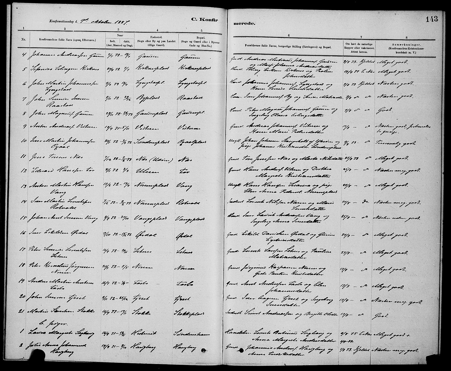 Ministerialprotokoller, klokkerbøker og fødselsregistre - Nord-Trøndelag, SAT/A-1458/730/L0301: Klokkerbok nr. 730C04, 1880-1897, s. 143