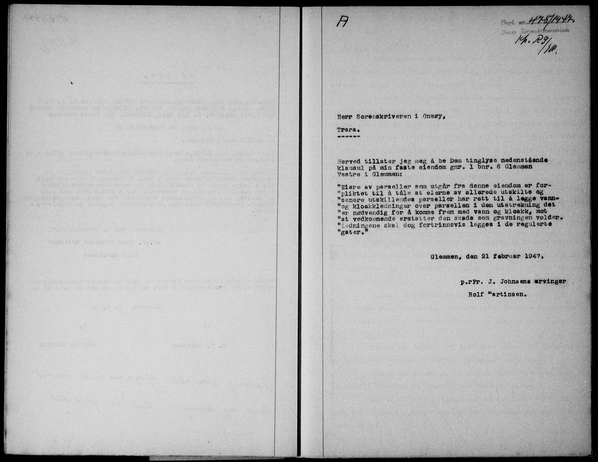 Onsøy sorenskriveri, SAO/A-10474/G/Ga/Gab/L0019a: Pantebok nr. II A-19, 1947-1947, Dagboknr: 478/1947