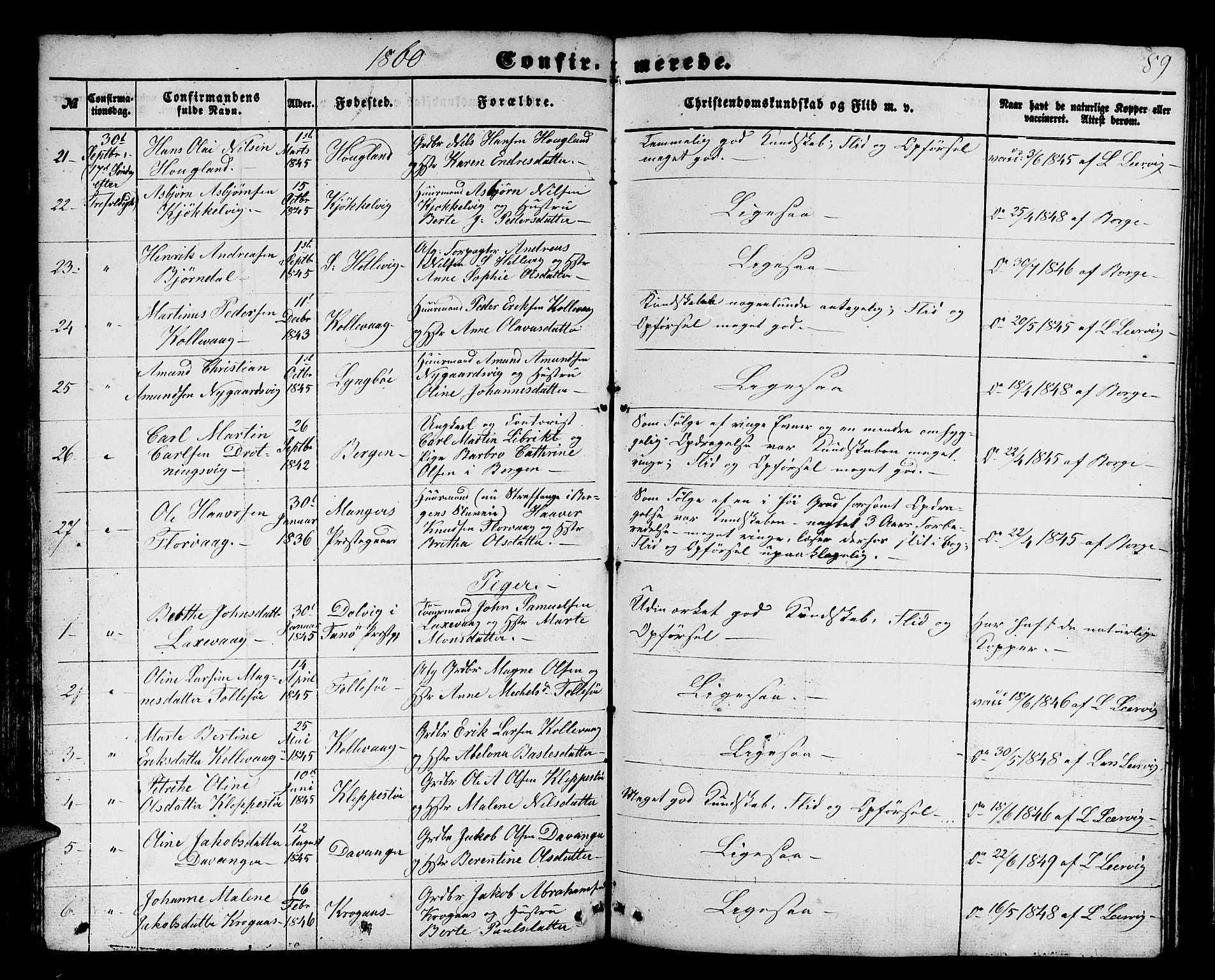 Askøy Sokneprestembete, AV/SAB-A-74101/H/Ha/Hab/Haba/L0004: Klokkerbok nr. A 4, 1852-1864, s. 89