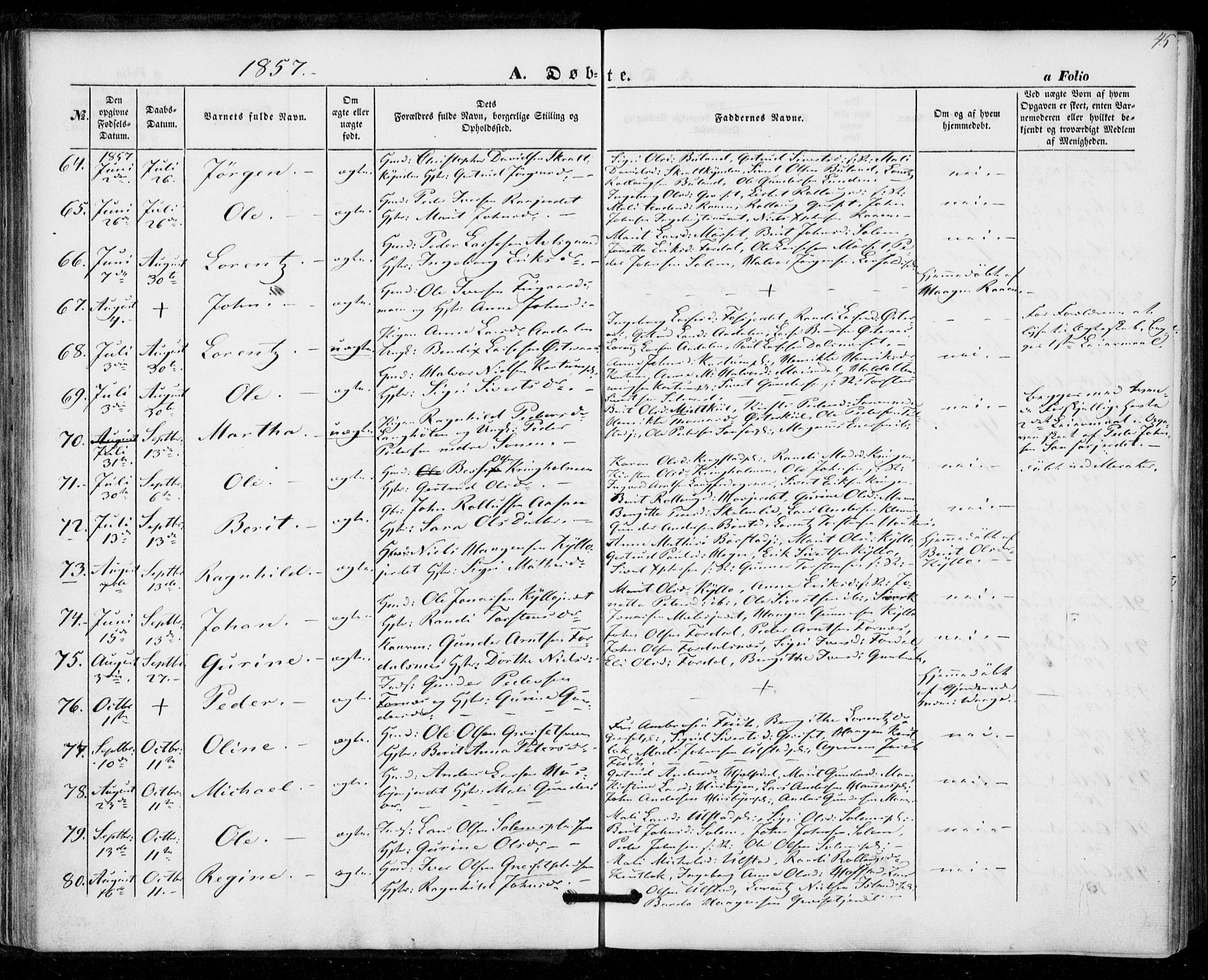 Ministerialprotokoller, klokkerbøker og fødselsregistre - Nord-Trøndelag, AV/SAT-A-1458/703/L0028: Ministerialbok nr. 703A01, 1850-1862, s. 45