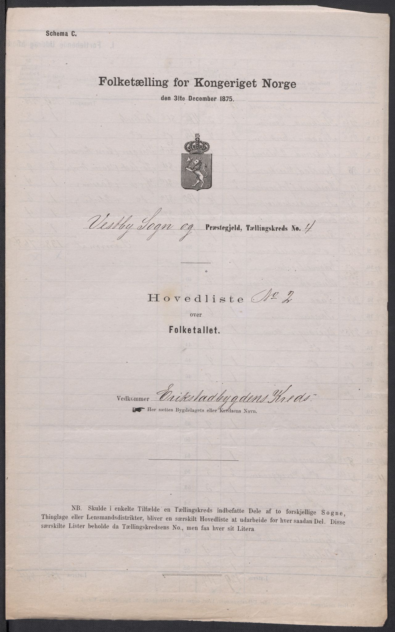 RA, Folketelling 1875 for 0211L Vestby prestegjeld, Vestby sokn, Garder sokn og Såner sokn, 1875, s. 13