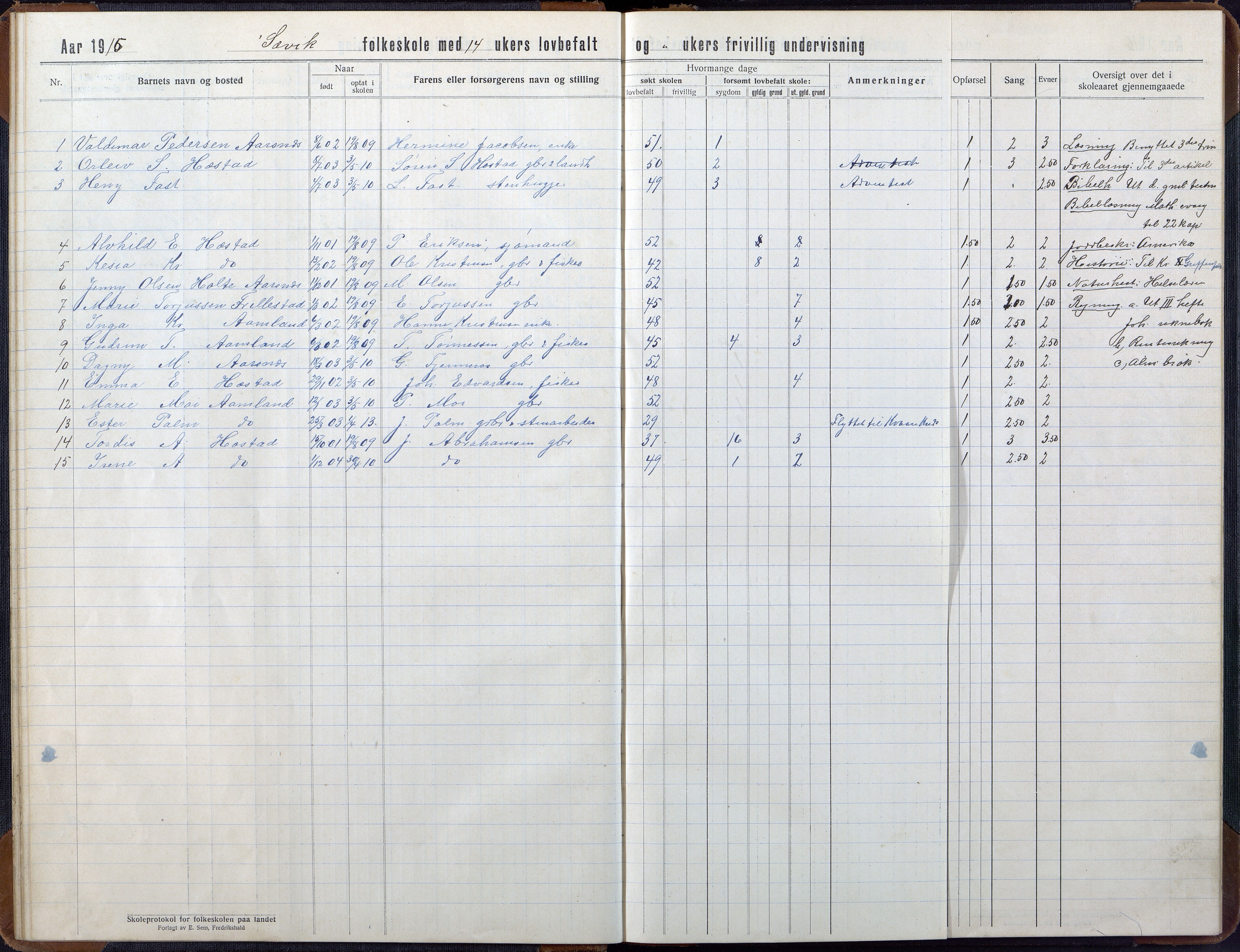 Høvåg kommune, AAMA/KA0927-PK/2/2/L0056: Kvåse, Sevik, Hæstad og Ytre Årsnes - Skoleprotokoll (Sevik, Hæstad), 1914-1944