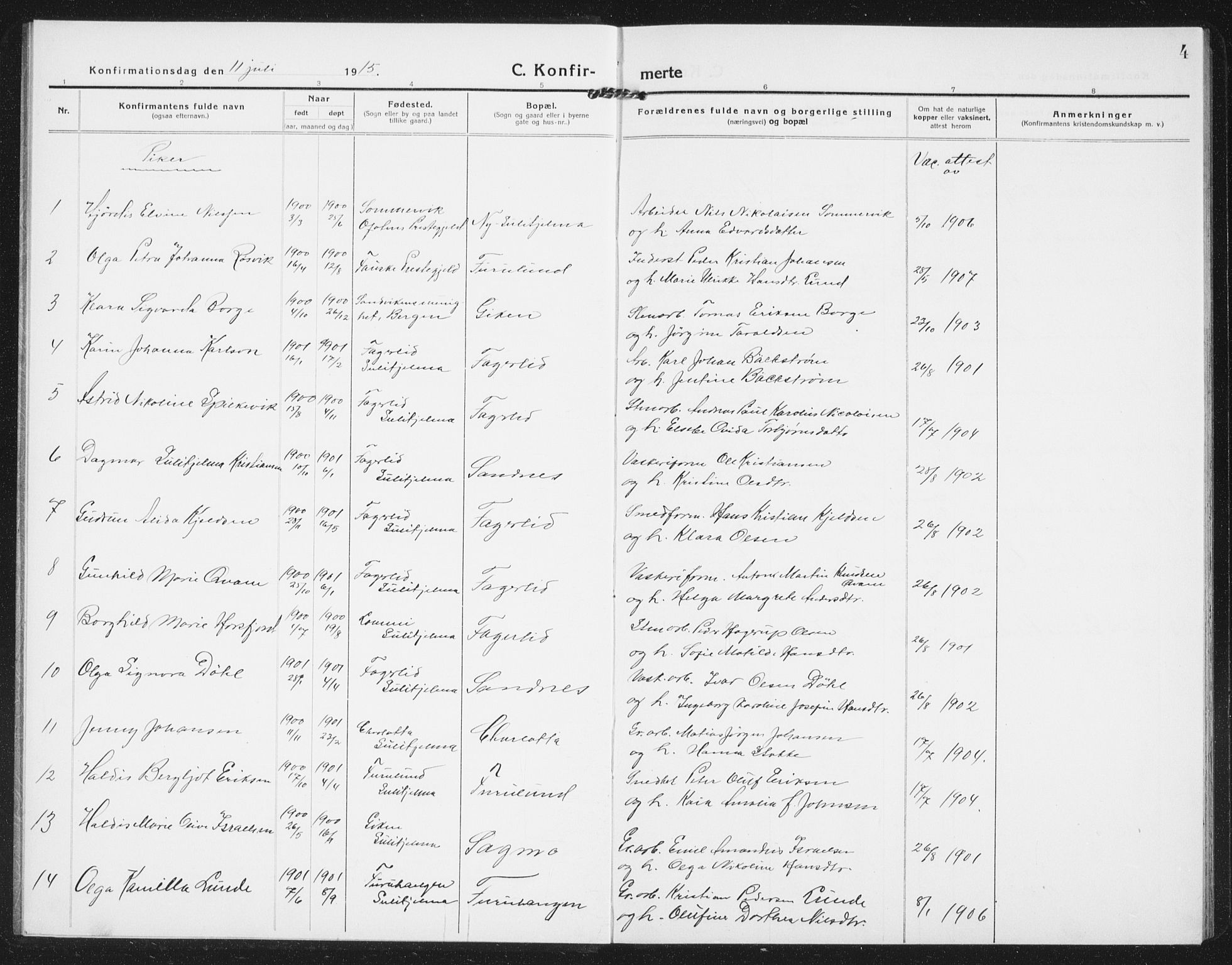 Ministerialprotokoller, klokkerbøker og fødselsregistre - Nordland, AV/SAT-A-1459/850/L0717: Klokkerbok nr. 850C01, 1915-1941, s. 4