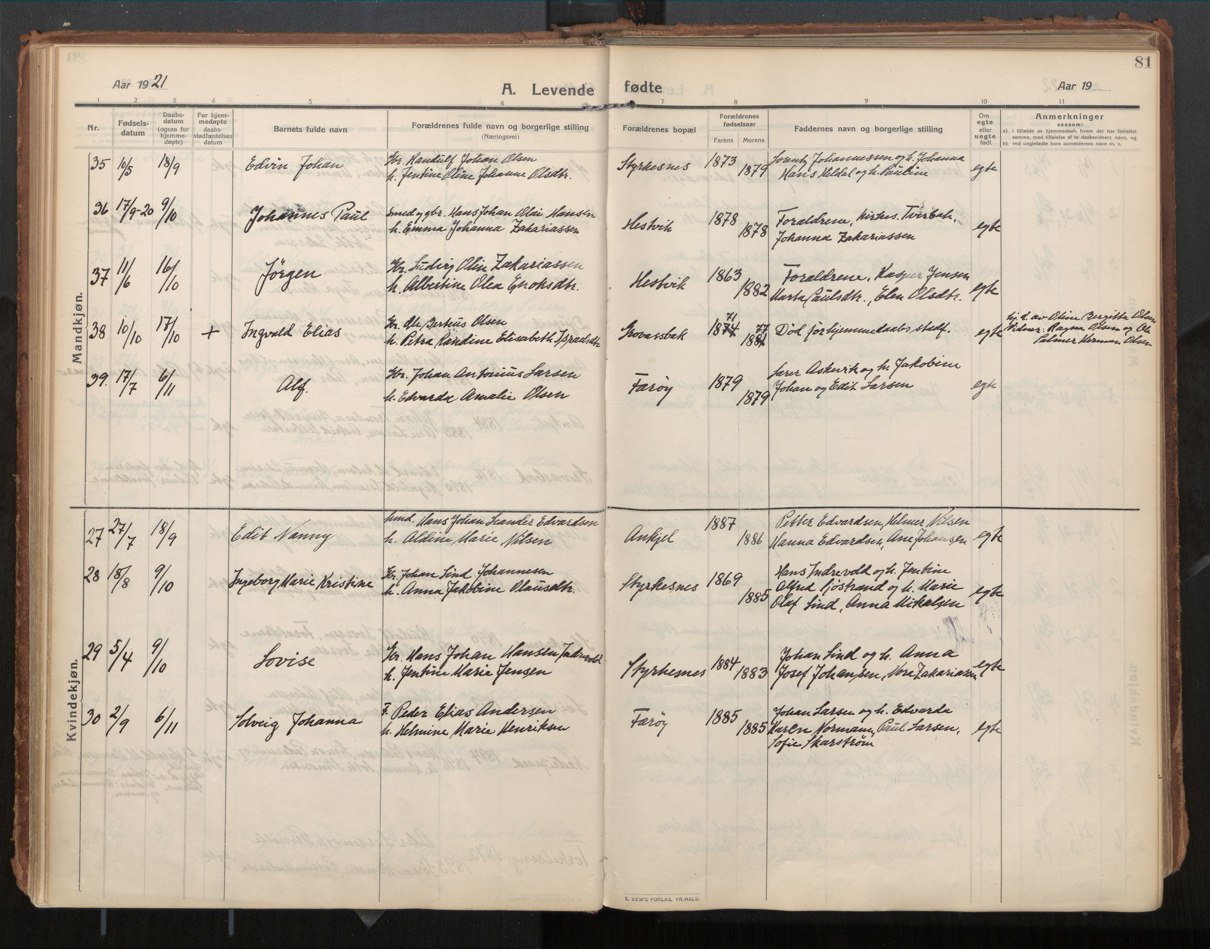 Ministerialprotokoller, klokkerbøker og fødselsregistre - Nordland, AV/SAT-A-1459/854/L0784: Ministerialbok nr. 854A07, 1910-1922, s. 81