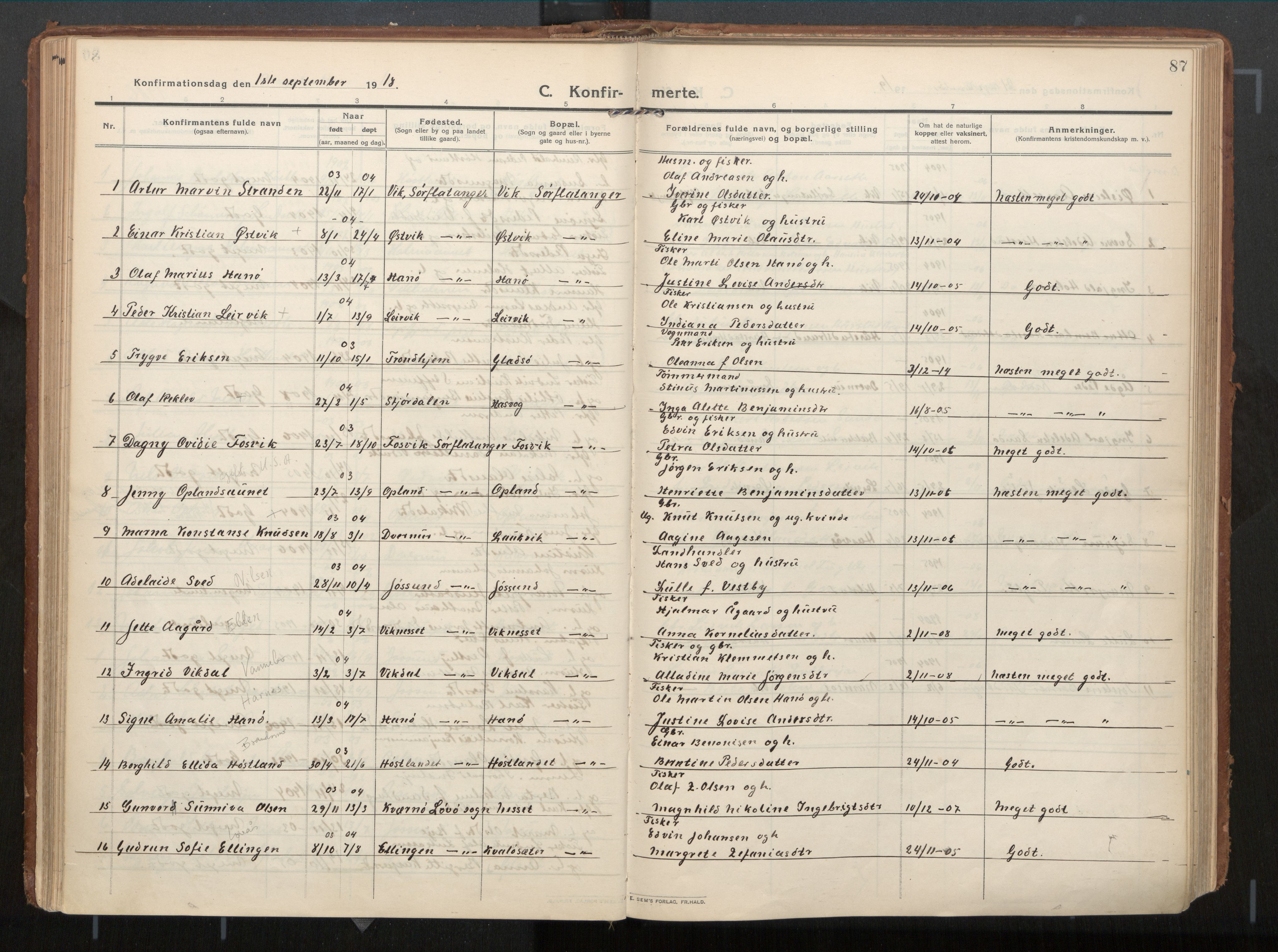 Ministerialprotokoller, klokkerbøker og fødselsregistre - Nord-Trøndelag, SAT/A-1458/771/L0598: Ministerialbok nr. 771A05, 1911-1937, s. 87