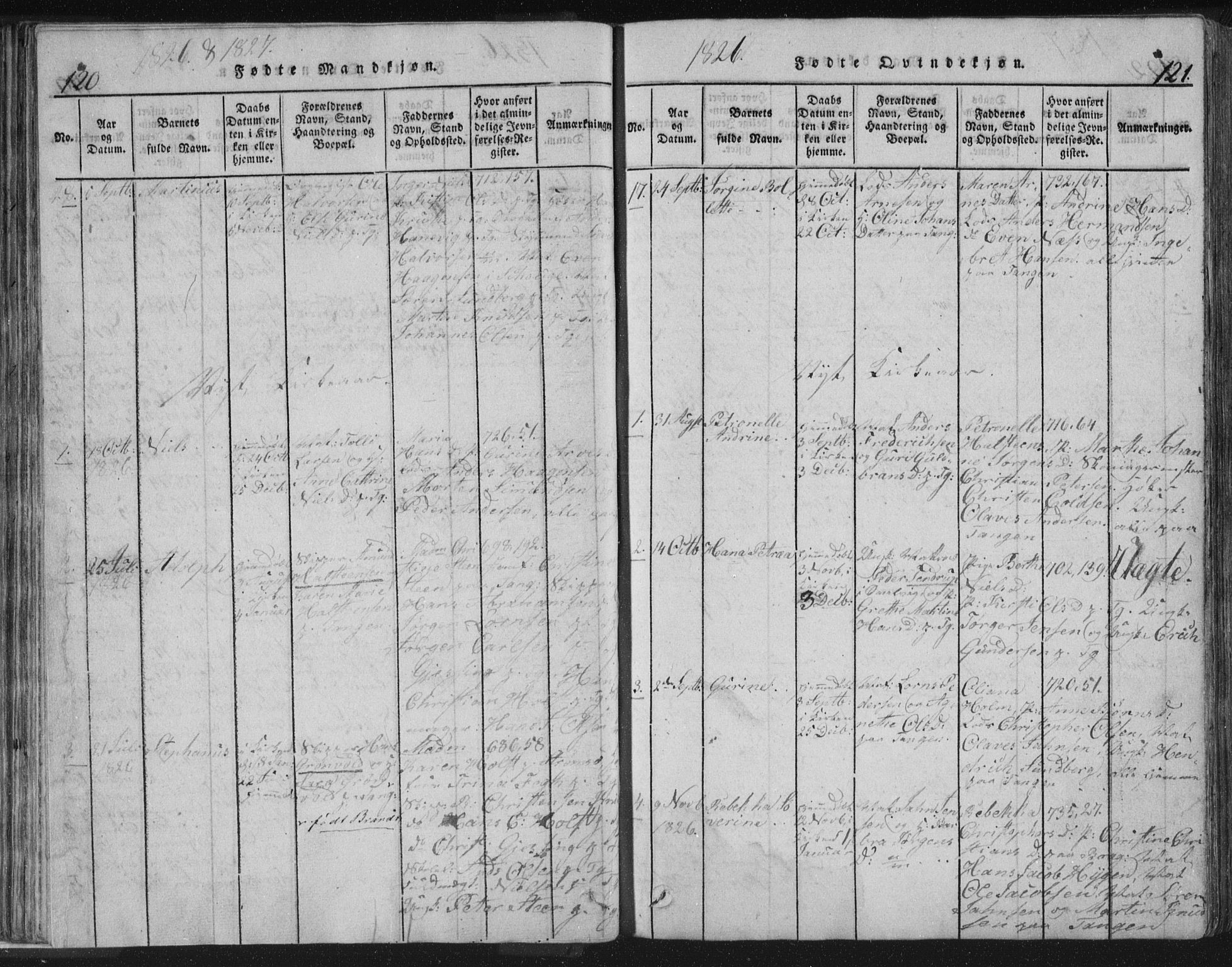 Strømsø kirkebøker, AV/SAKO-A-246/F/Fb/L0004: Ministerialbok nr. II 4, 1814-1843, s. 120-121