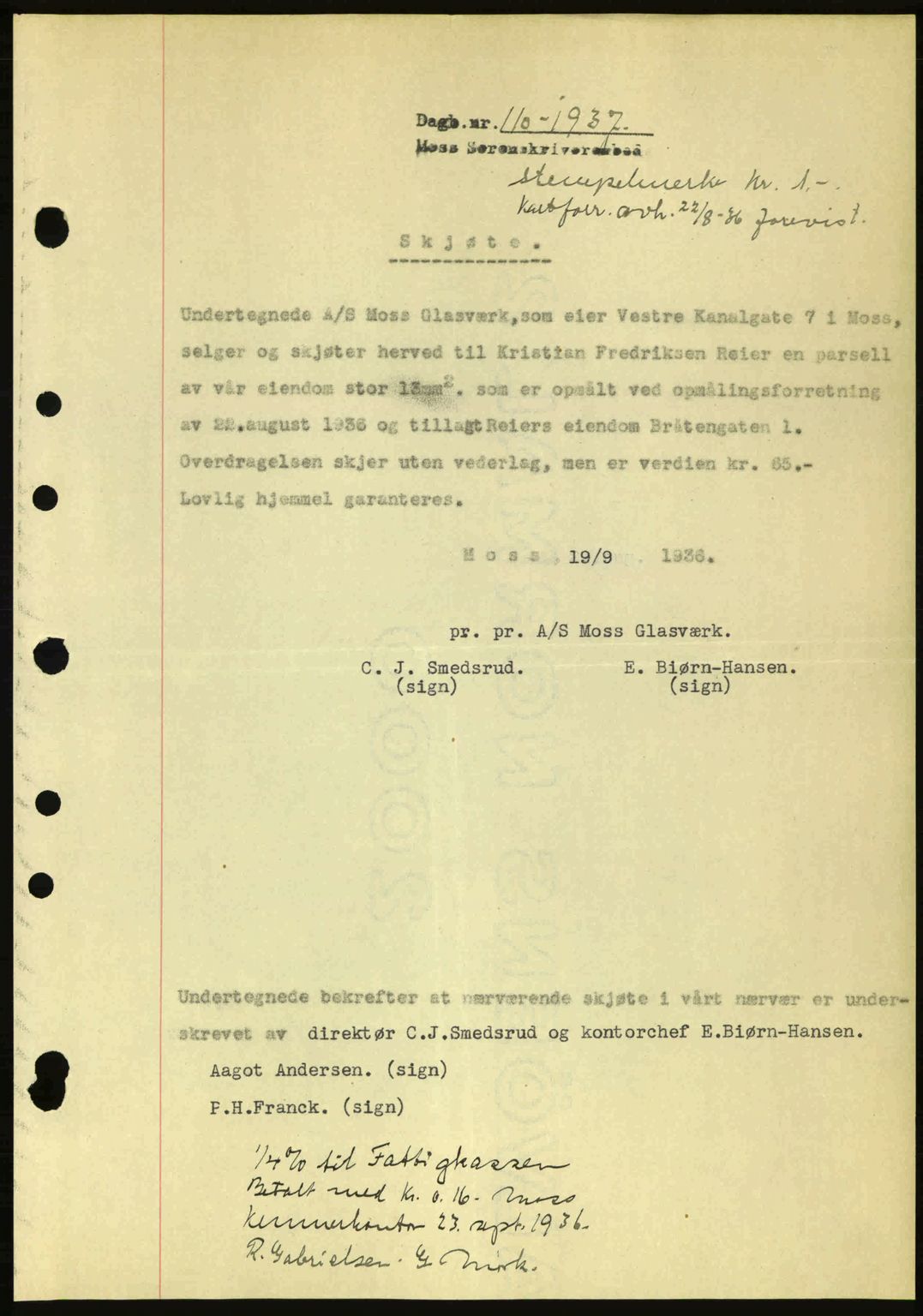 Moss sorenskriveri, SAO/A-10168: Pantebok nr. A2, 1936-1937, Dagboknr: 110/1936