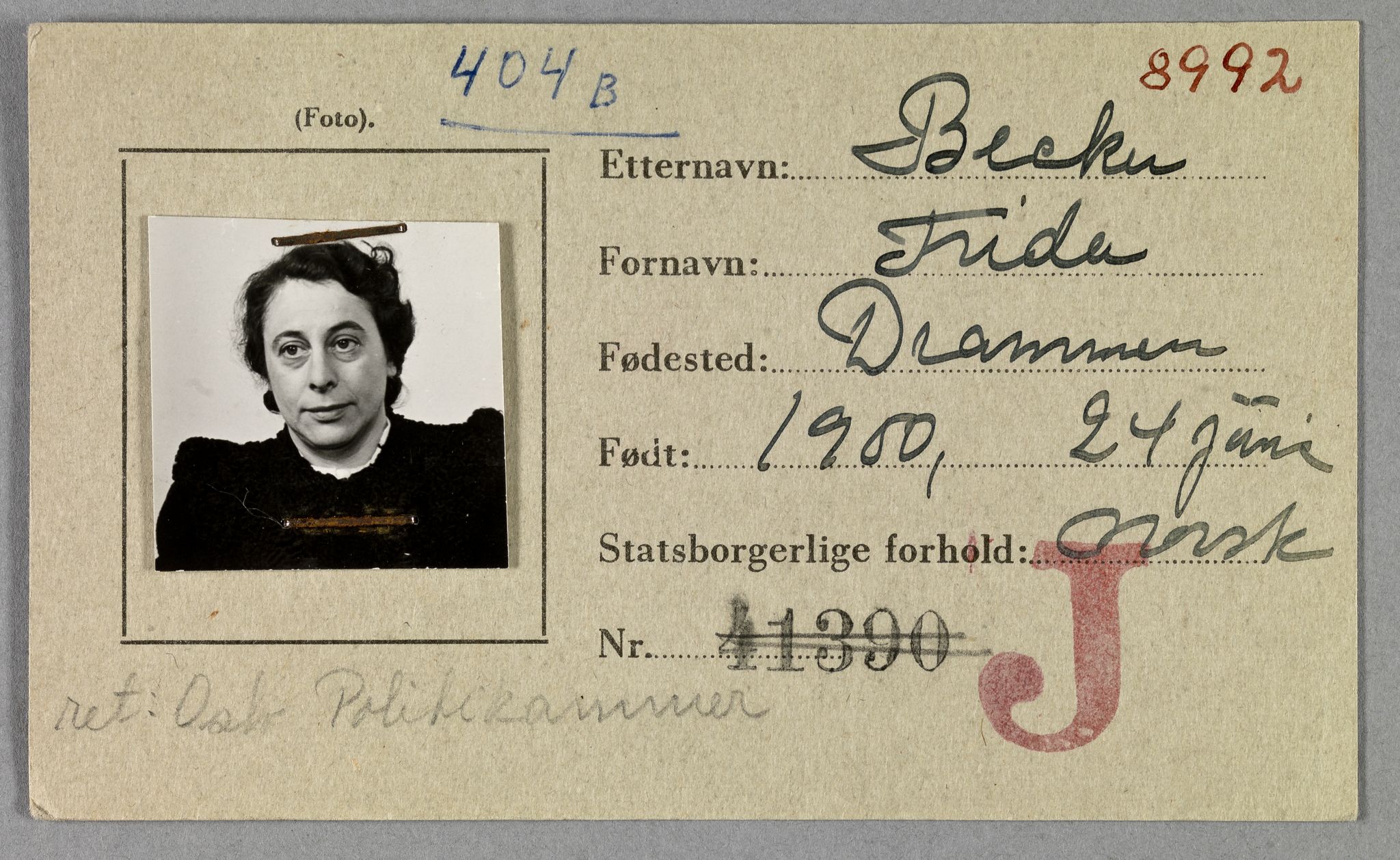 Sosialdepartementet, Våre Falne, AV/RA-S-1708/E/Ee/Eea/L0021A: Legitimasjonskort med fotografier for jøder, 1941-1942, s. 21