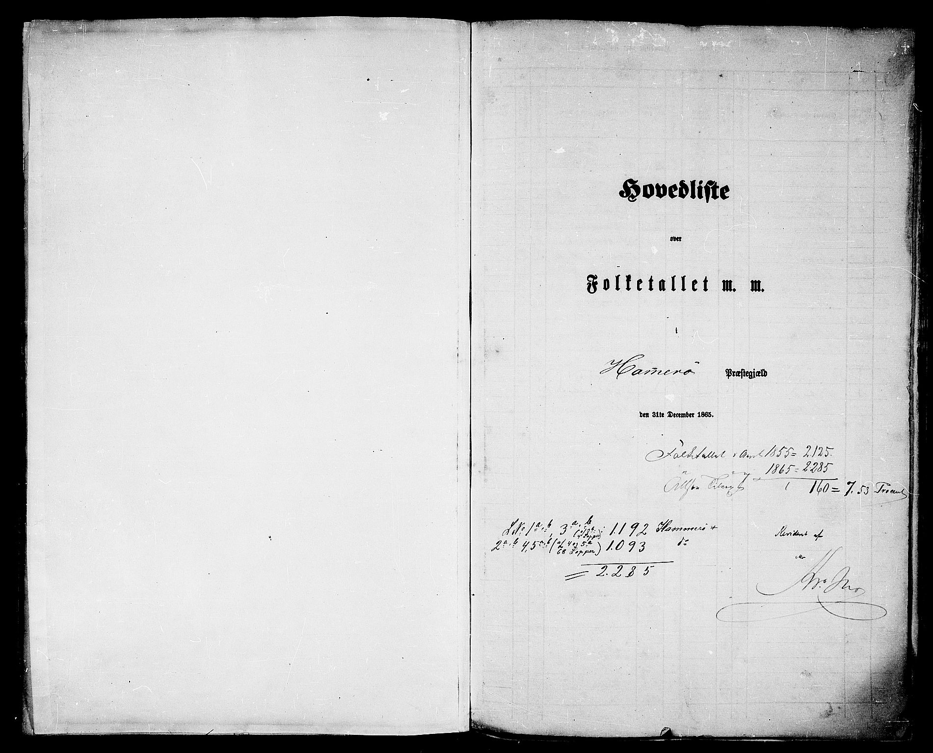 RA, Folketelling 1865 for 1849P Hamarøy prestegjeld, 1865, s. 1