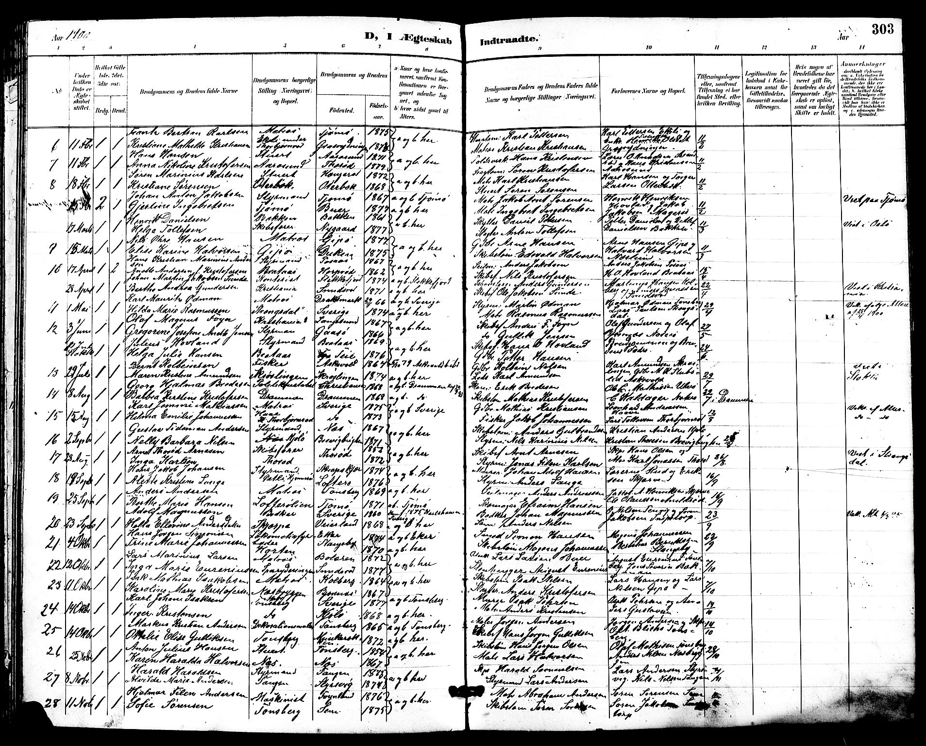 Nøtterøy kirkebøker, AV/SAKO-A-354/G/Ga/L0004: Klokkerbok nr. I 4, 1894-1909, s. 303