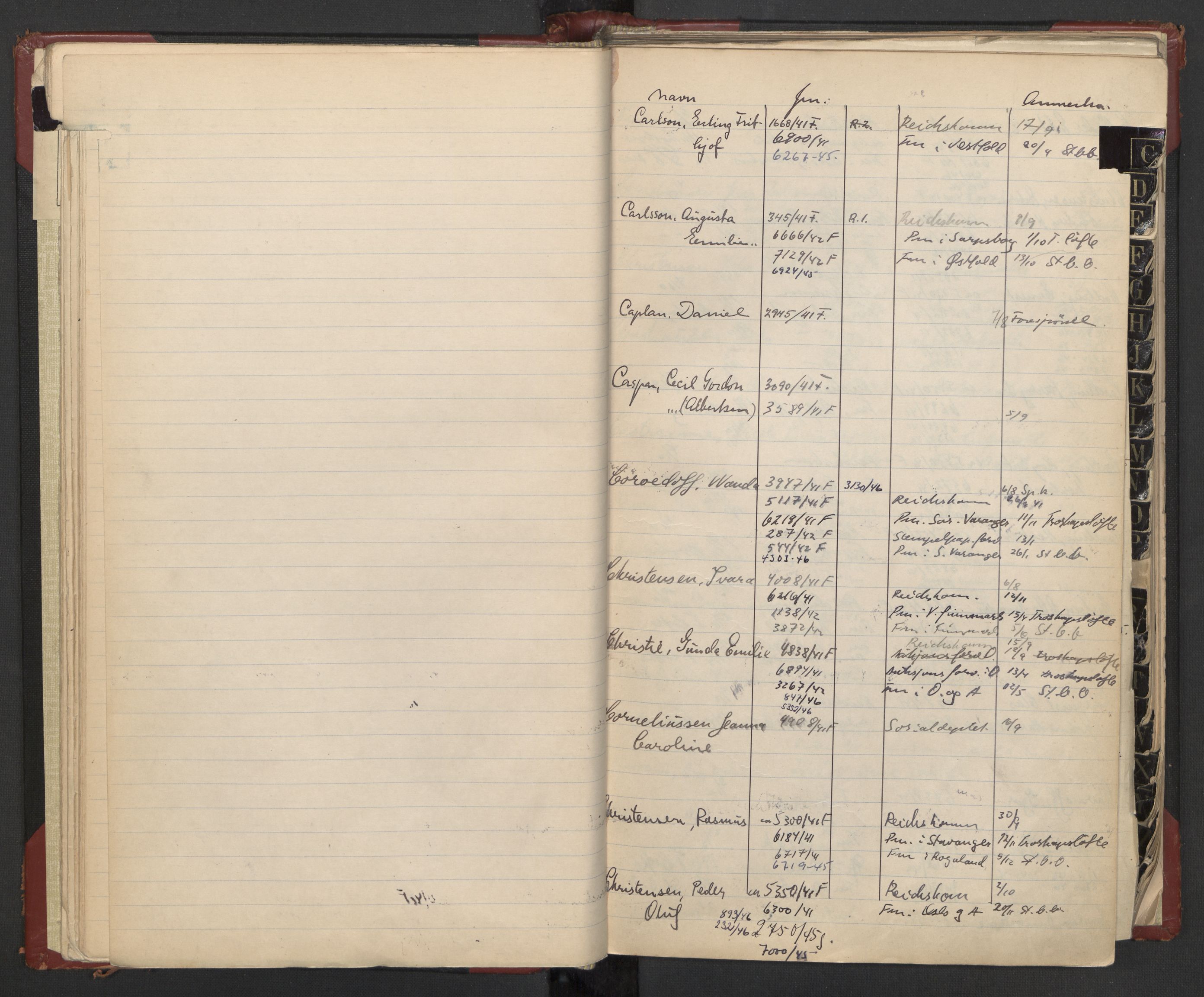 Justisdepartementet, 3. politikontor P3, AV/RA-S-1051/C/Cc/L0002: Journalregister over statsborgersaker, 1940-1946, s. 16