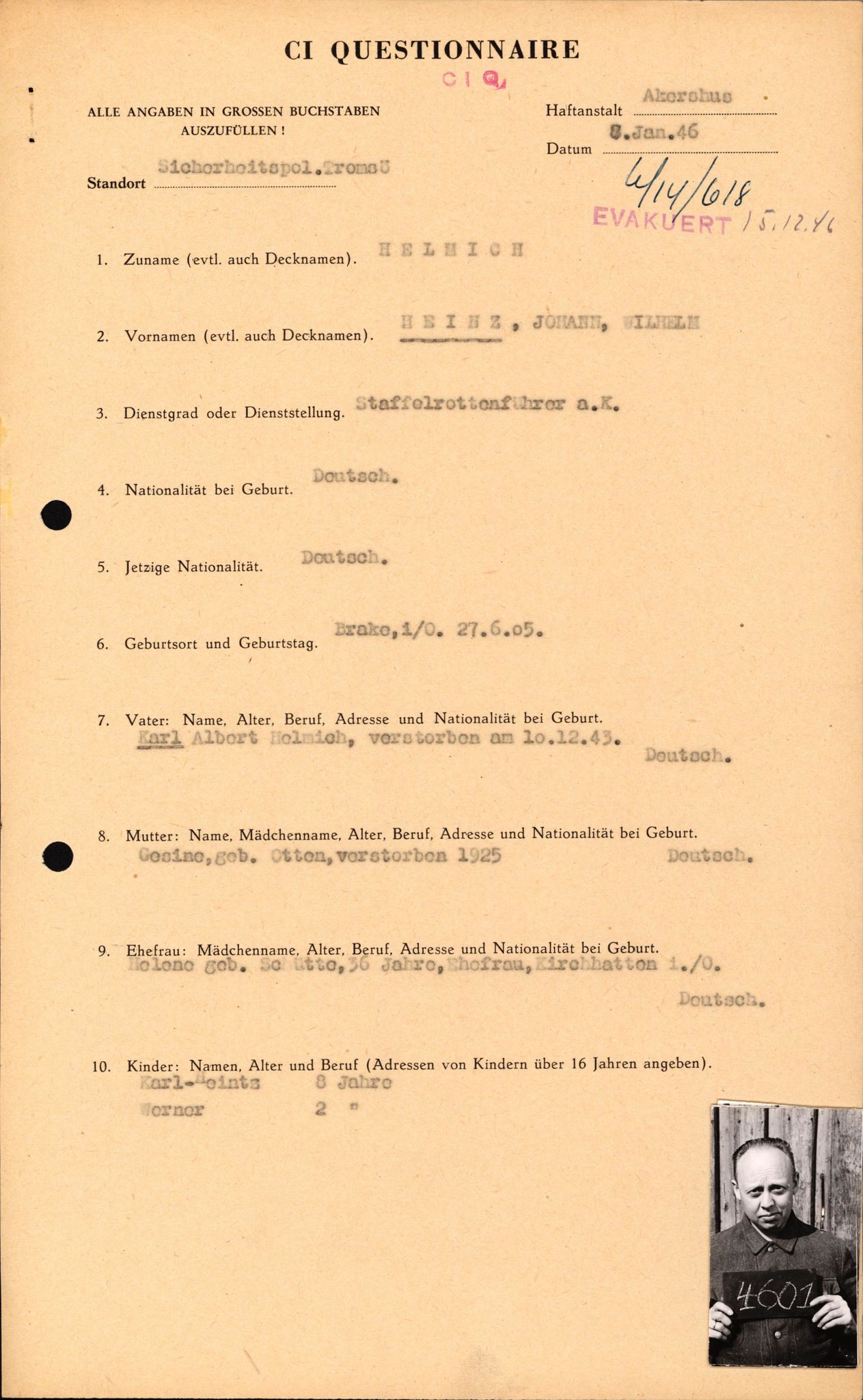 Forsvaret, Forsvarets overkommando II, AV/RA-RAFA-3915/D/Db/L0012: CI Questionaires. Tyske okkupasjonsstyrker i Norge. Tyskere., 1945-1946, s. 388