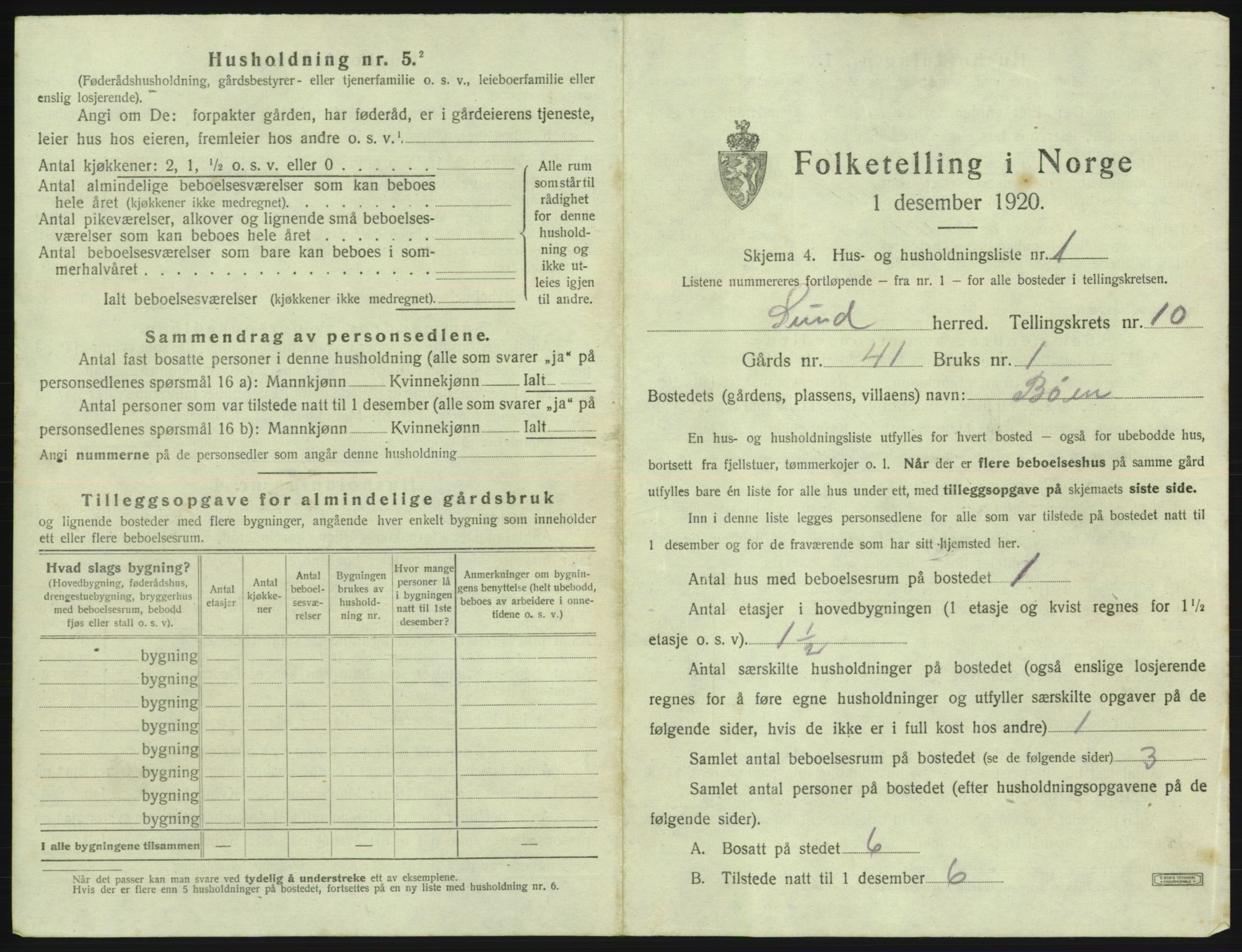 SAB, Folketelling 1920 for 1245 Sund herred, 1920, s. 837