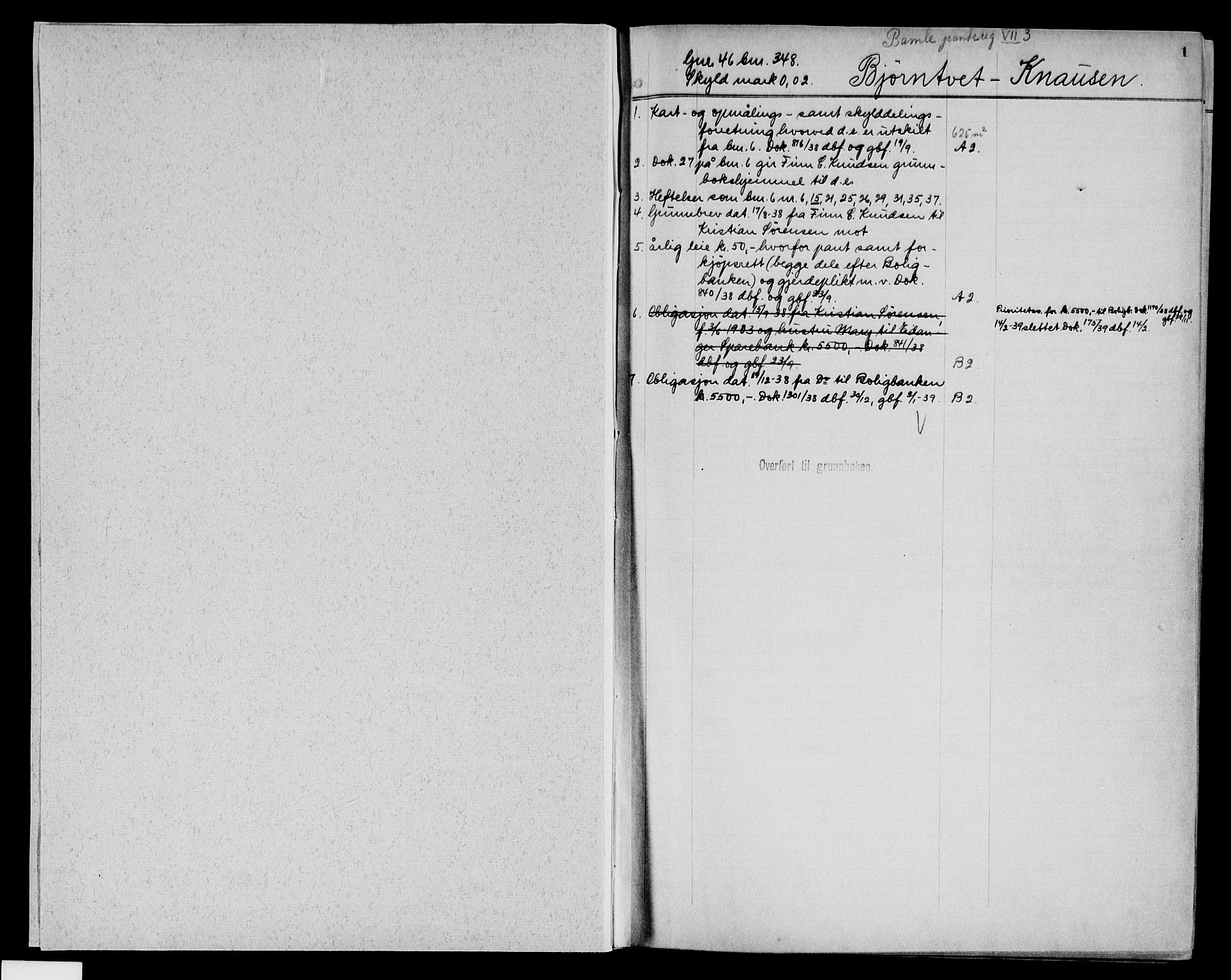 Bamble sorenskriveri, AV/SAKO-A-214/G/Gb/Gbg/L0003: Panteregister nr. VII 3, s. 1