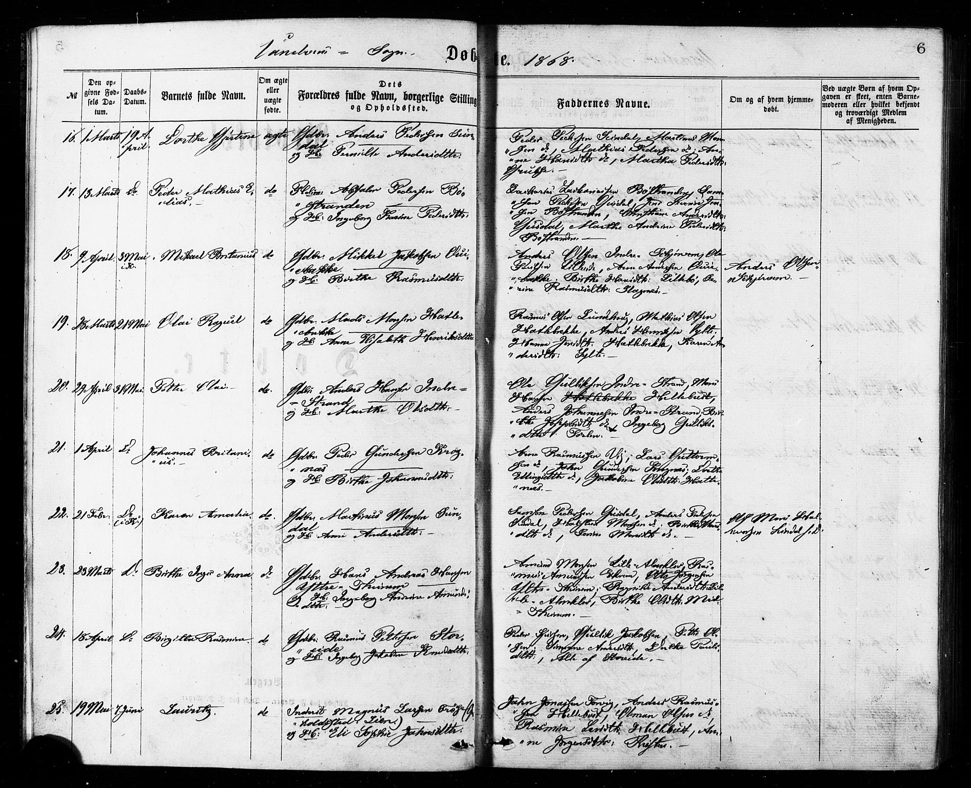 Ministerialprotokoller, klokkerbøker og fødselsregistre - Møre og Romsdal, AV/SAT-A-1454/501/L0007: Ministerialbok nr. 501A07, 1868-1884, s. 6