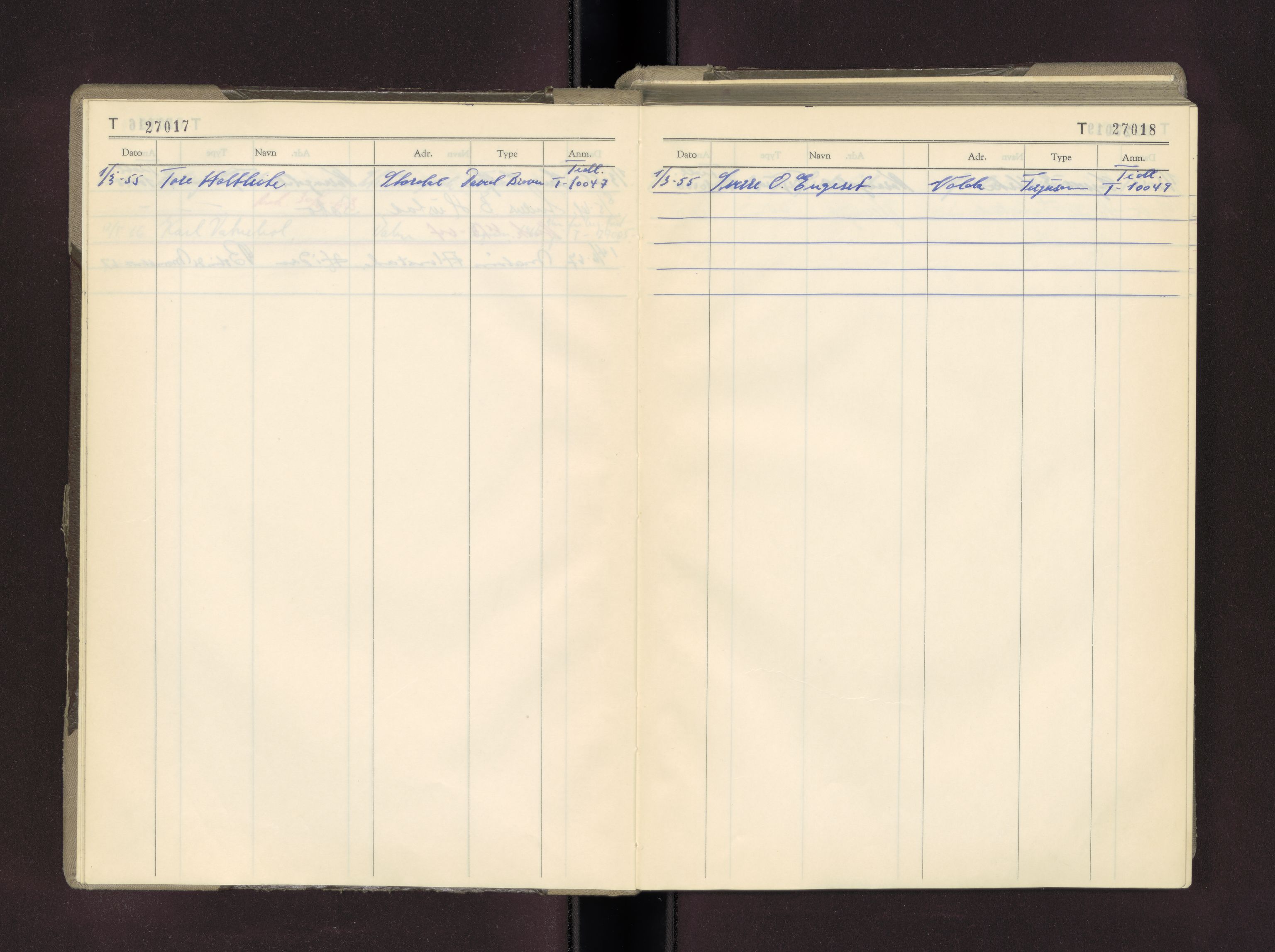 Møre og Romsdal vegkontor - Ålesund trafikkstasjon, AV/SAT-A-4099/F/Fc/L0027: Bilregister; T 27000 - T 27499, 1950-1970