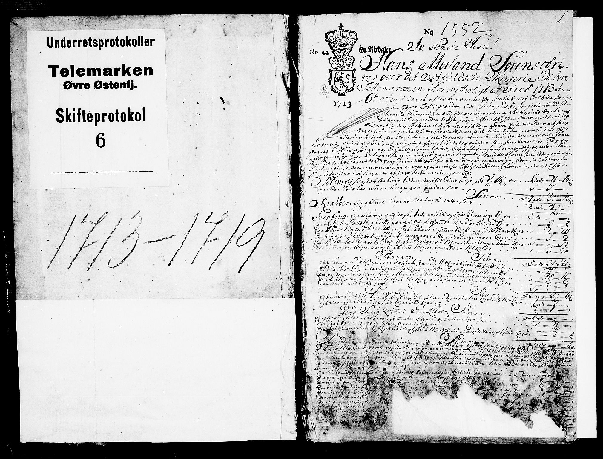 Øvre Telemark østfjelske sorenskriveri, AV/SAKO-A-213/H/Hb/Hba/L0006: Skifteprotokoll, 1713-1714, s. 0b-1a