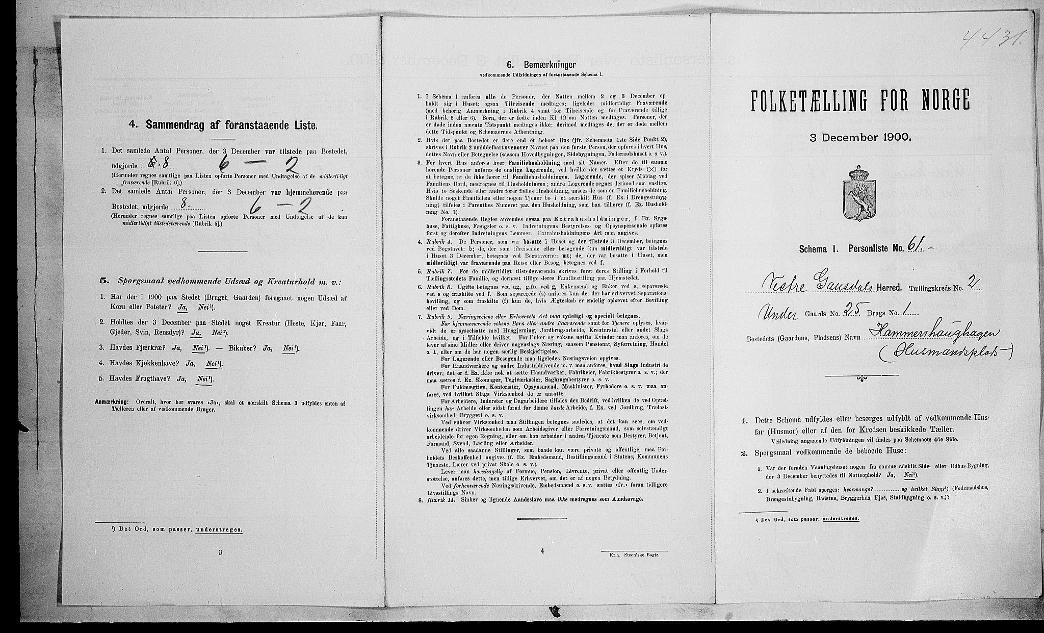 SAH, Folketelling 1900 for 0523 Vestre Gausdal herred, 1900, s. 406