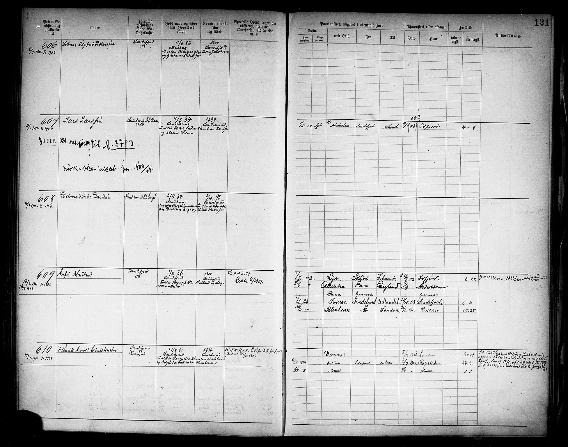 Sandefjord innrulleringskontor, AV/SAKO-A-788/F/Fa/L0005: Annotasjonsrulle, 1894-1911, s. 123