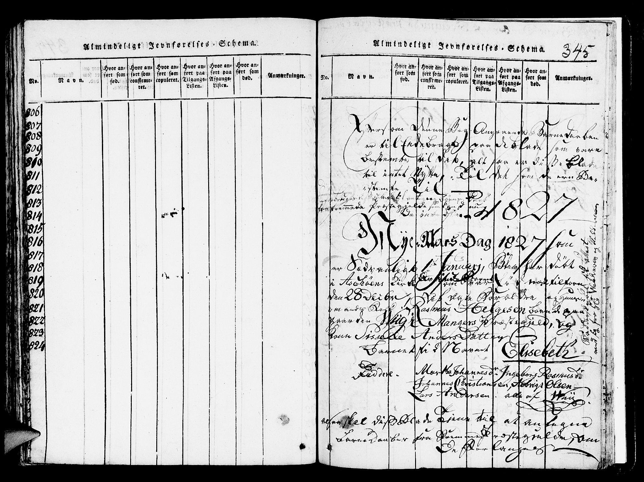 Askøy Sokneprestembete, AV/SAB-A-74101/H/Ha/Hab/Haba/L0002: Klokkerbok nr. A 2, 1815-1846, s. 345
