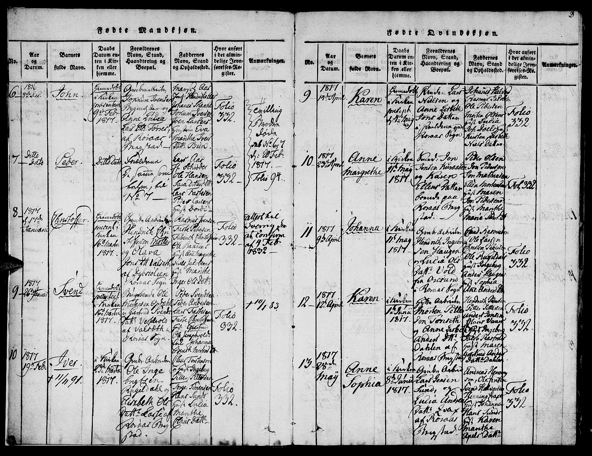 Ministerialprotokoller, klokkerbøker og fødselsregistre - Sør-Trøndelag, SAT/A-1456/681/L0929: Ministerialbok nr. 681A07, 1817-1828, s. 3