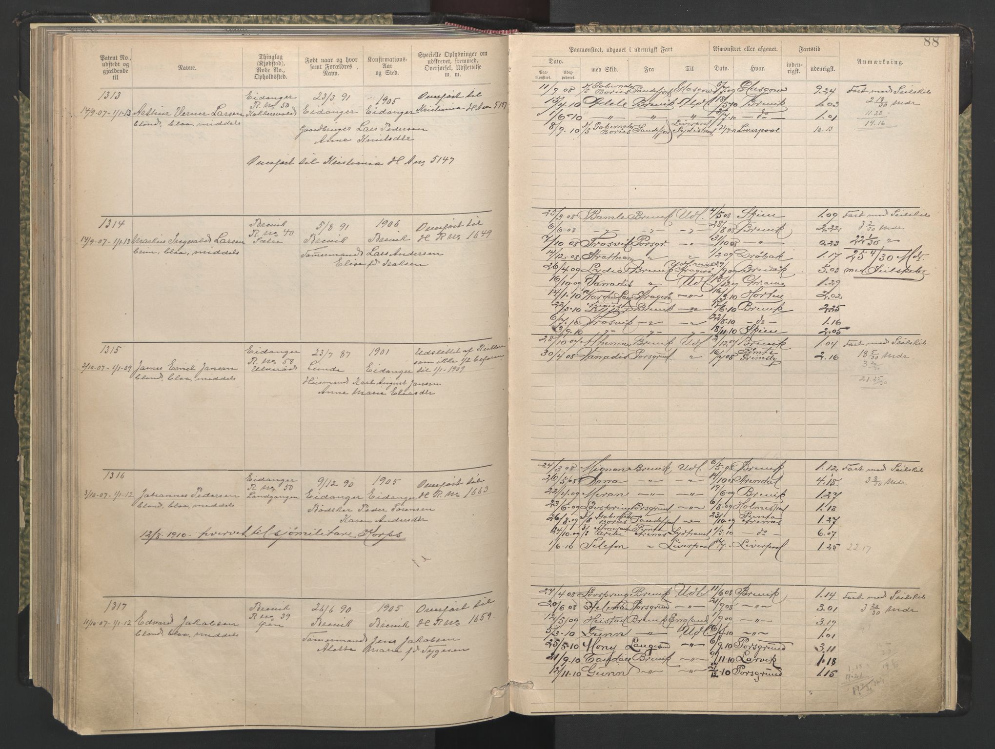Brevik innrulleringskontor, AV/SAKO-A-833/F/Fa/L0004: Annotasjonsrulle, 1868-1948, s. 88