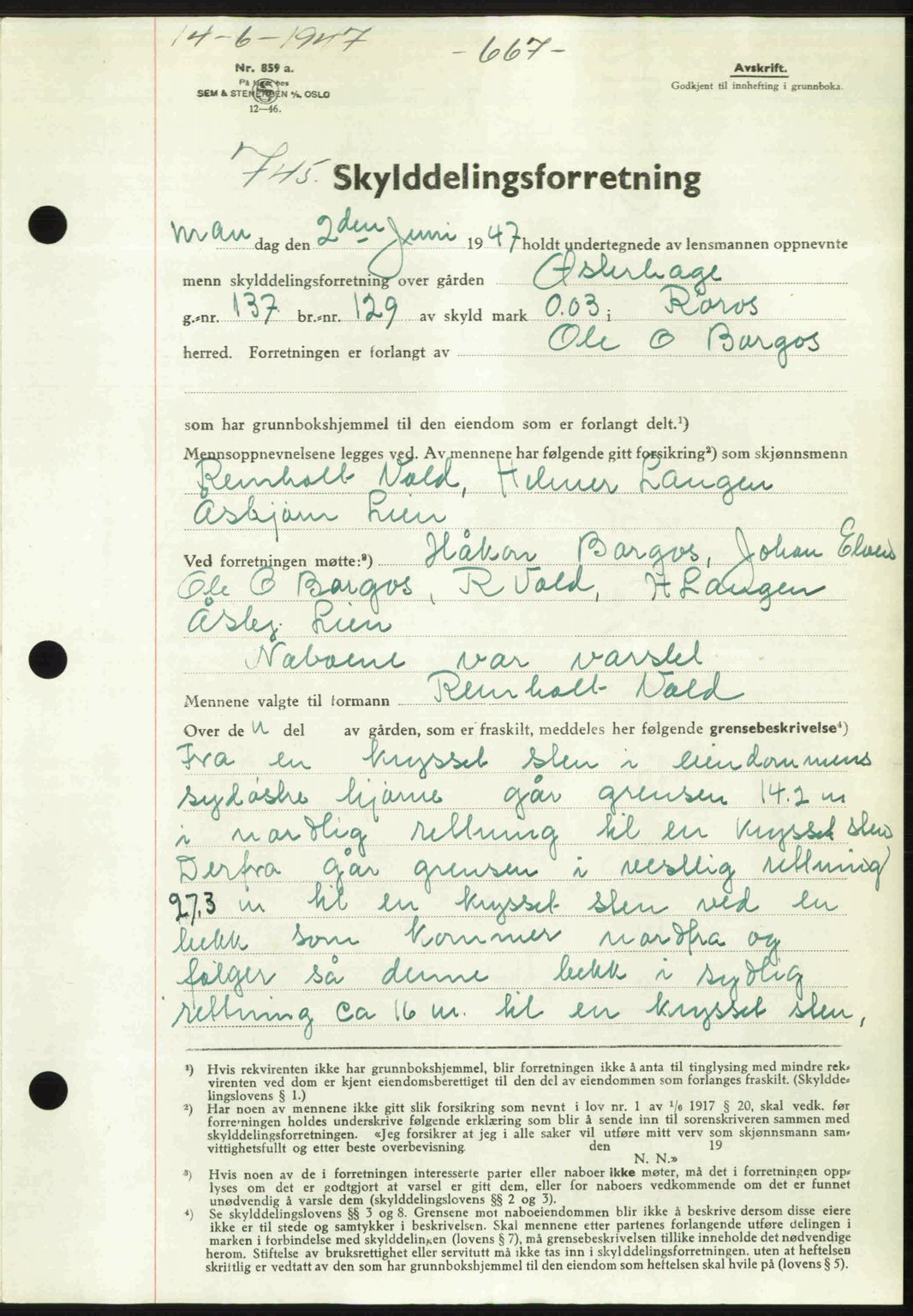 Gauldal sorenskriveri, SAT/A-0014/1/2/2C: Pantebok nr. A3, 1947-1947, Dagboknr: 745/1947