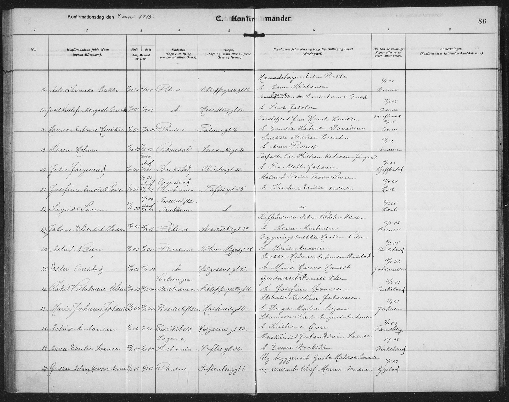 Paulus prestekontor Kirkebøker, AV/SAO-A-10871/F/Fa/L0022: Ministerialbok nr. 22, 1912-1920, s. 86