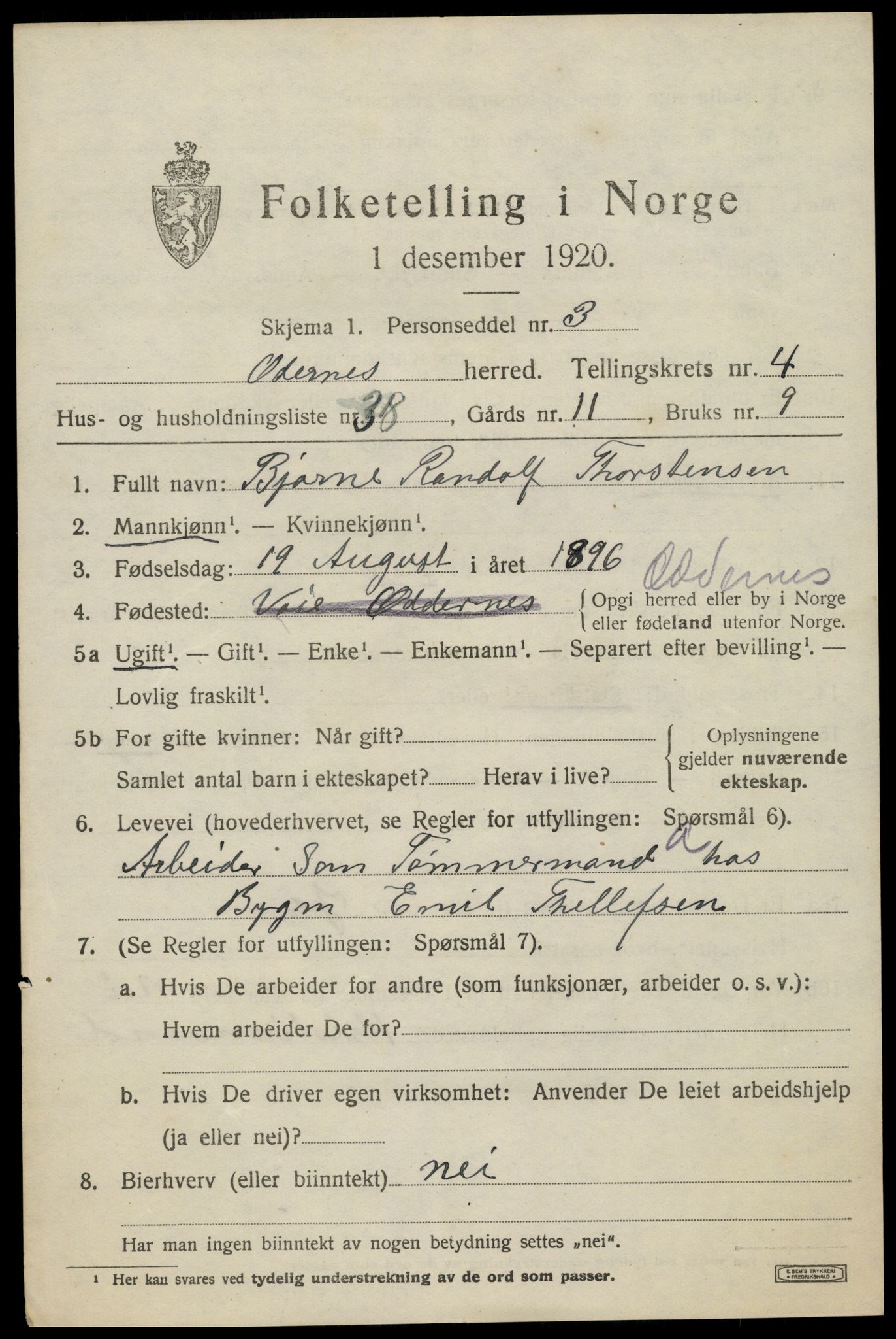 SAK, Folketelling 1920 for 1012 Oddernes herred, 1920, s. 4411